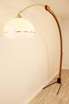 Mid-Century Modern Brass & Walnut Arc Lamp by Nova California