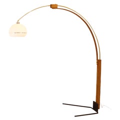 Vintage Mid-Century Modern Brass & Walnut Arc Lamp by Nova California