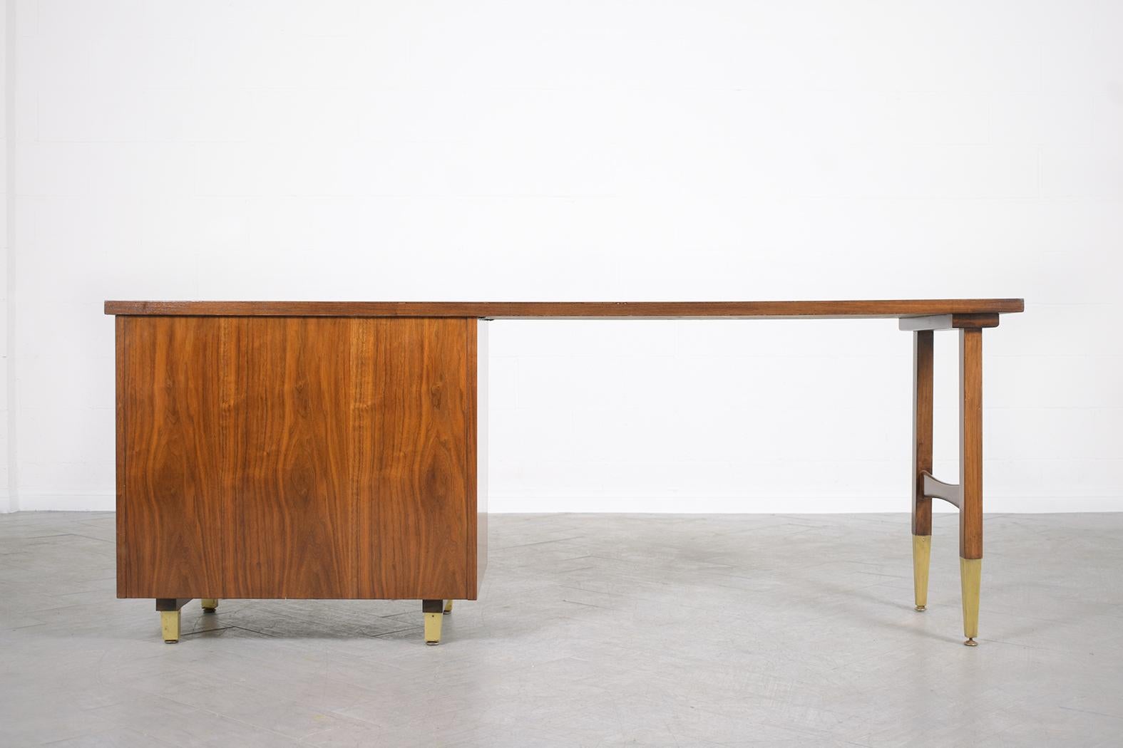 1960s Mid-Century Modern Walnut Executive Desk with Chrome Accents For Sale 8