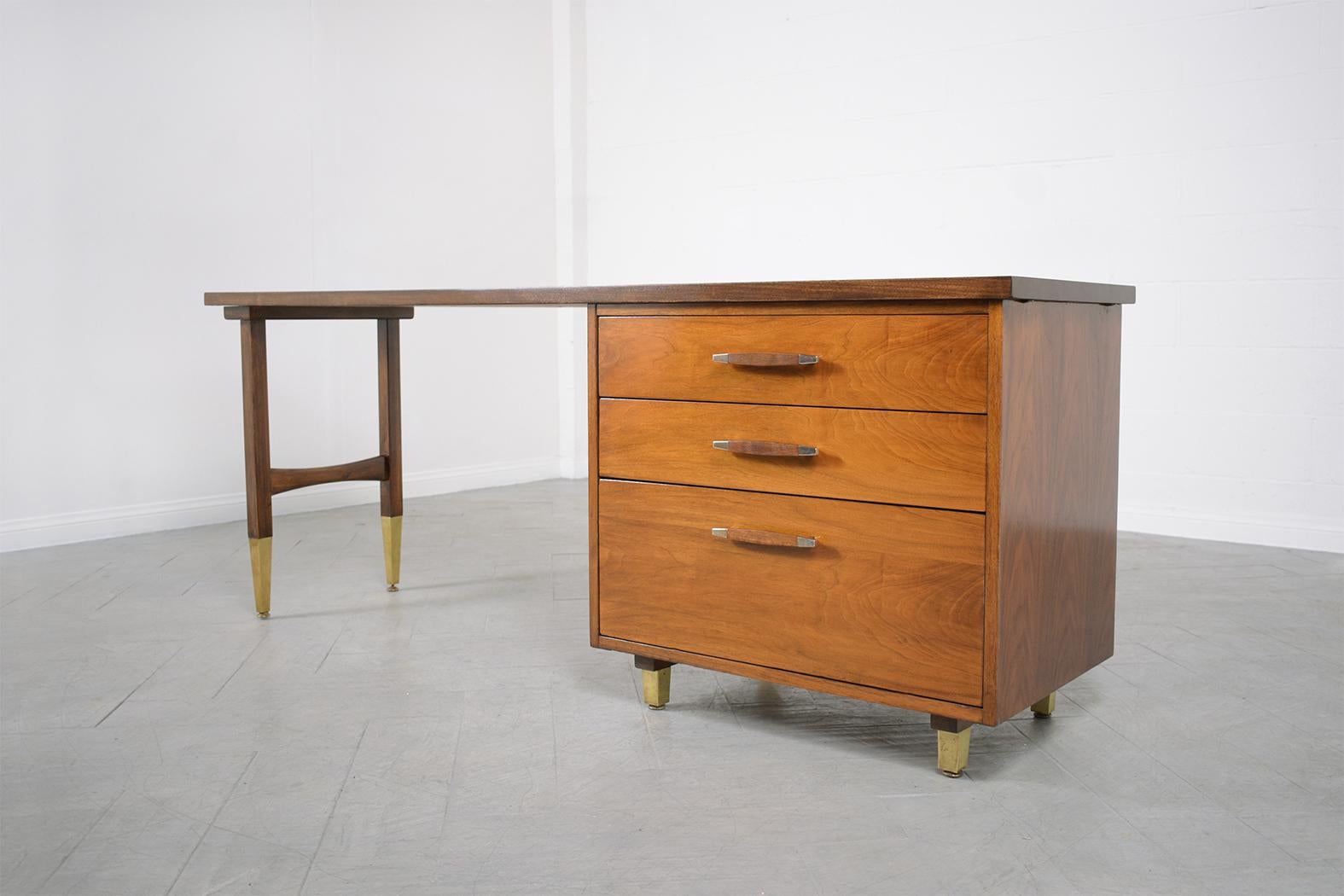 American 1960s Mid-Century Modern Walnut Executive Desk with Chrome Accents For Sale