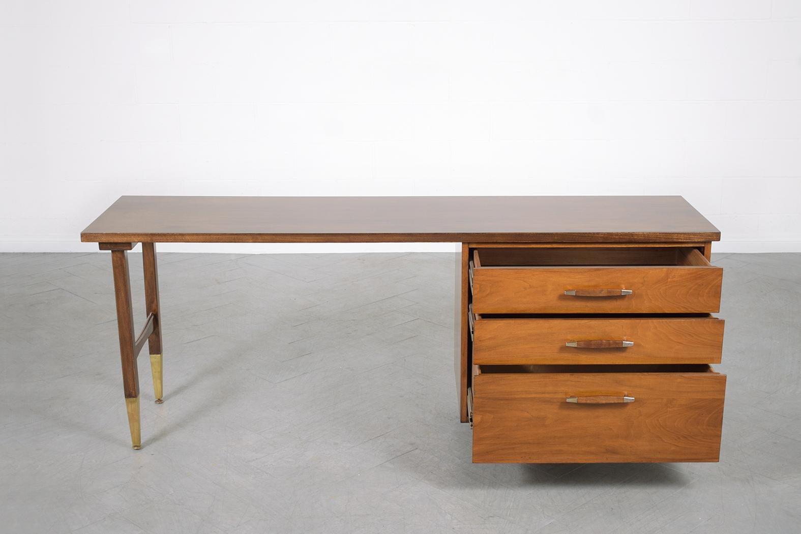 1960s Mid-Century Modern Walnut Executive Desk with Chrome Accents For Sale 1