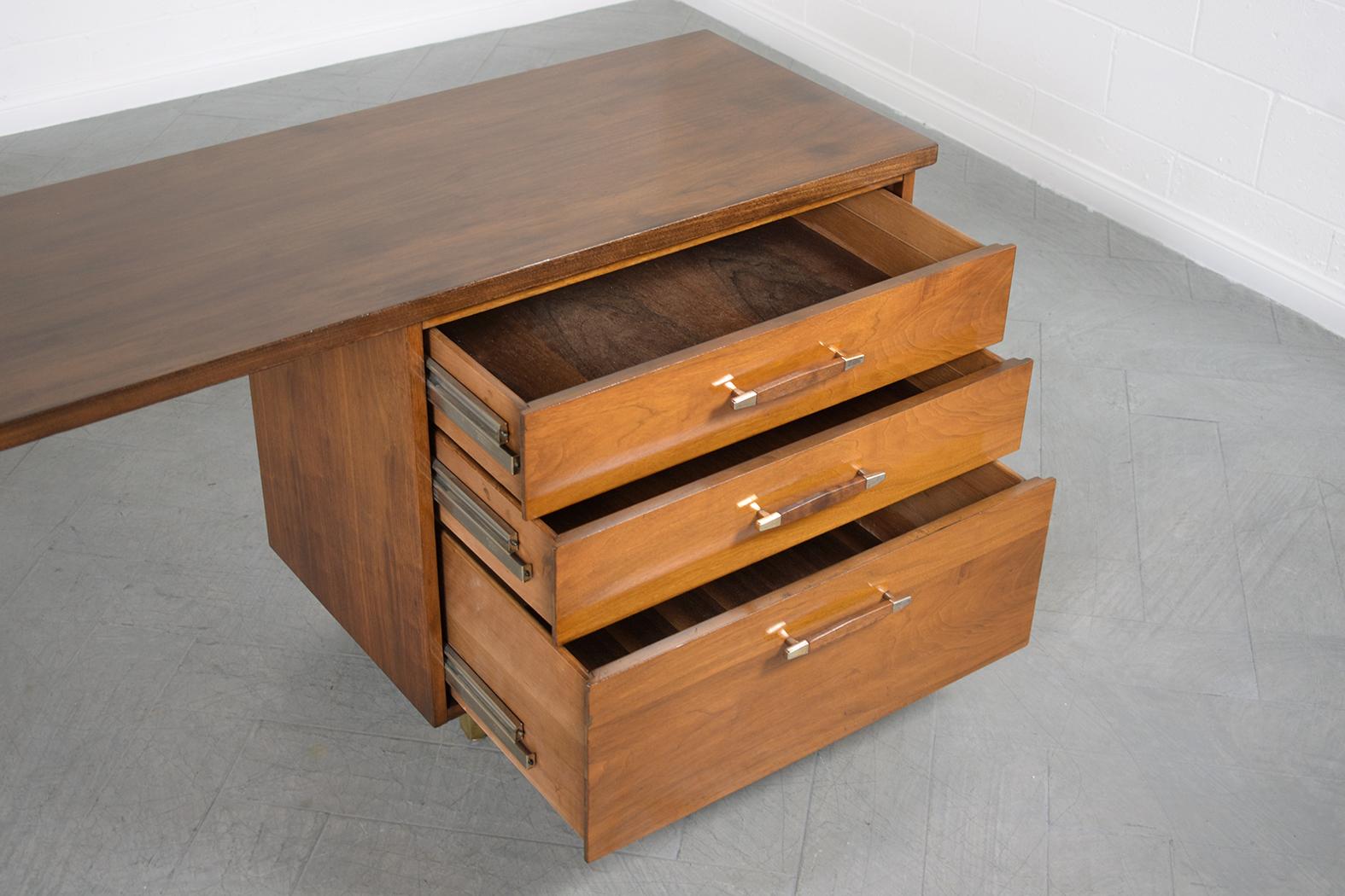 1960s Mid-Century Modern Walnut Executive Desk with Chrome Accents For Sale 2