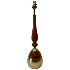 Retro Mid-Century Modern Brass and Walnut Table Lamp, circa 1960