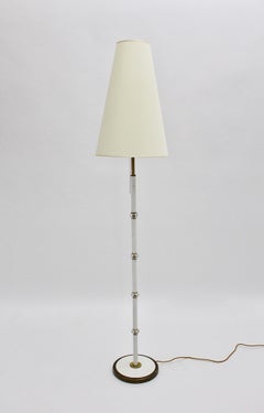 Mid-Century Modern Brass & White Floor Lamp, Italian Design 1940s