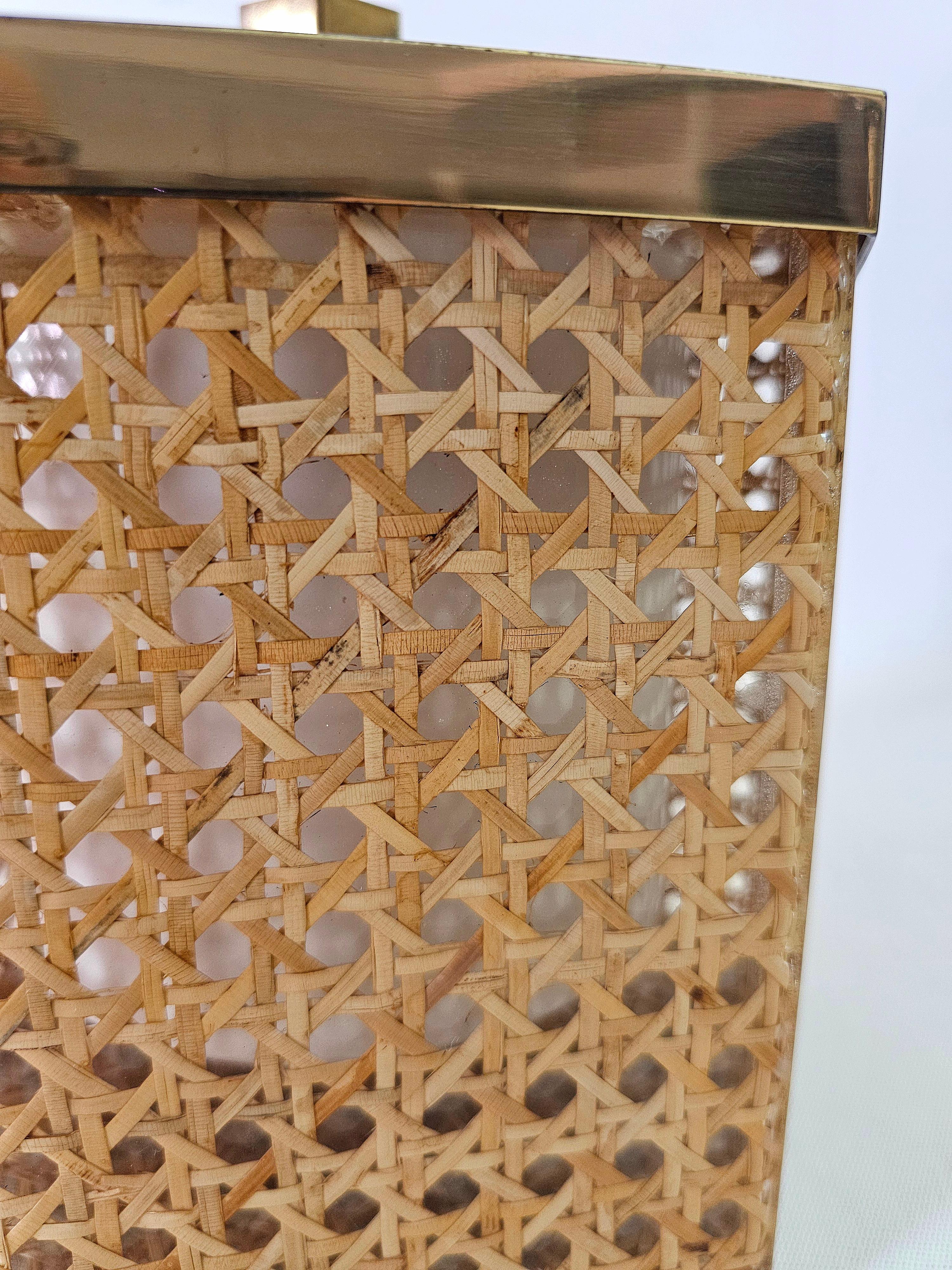 Mid-Century Modern  Brass Wicker and Lucite Ice Bucket Italy 1970s 3