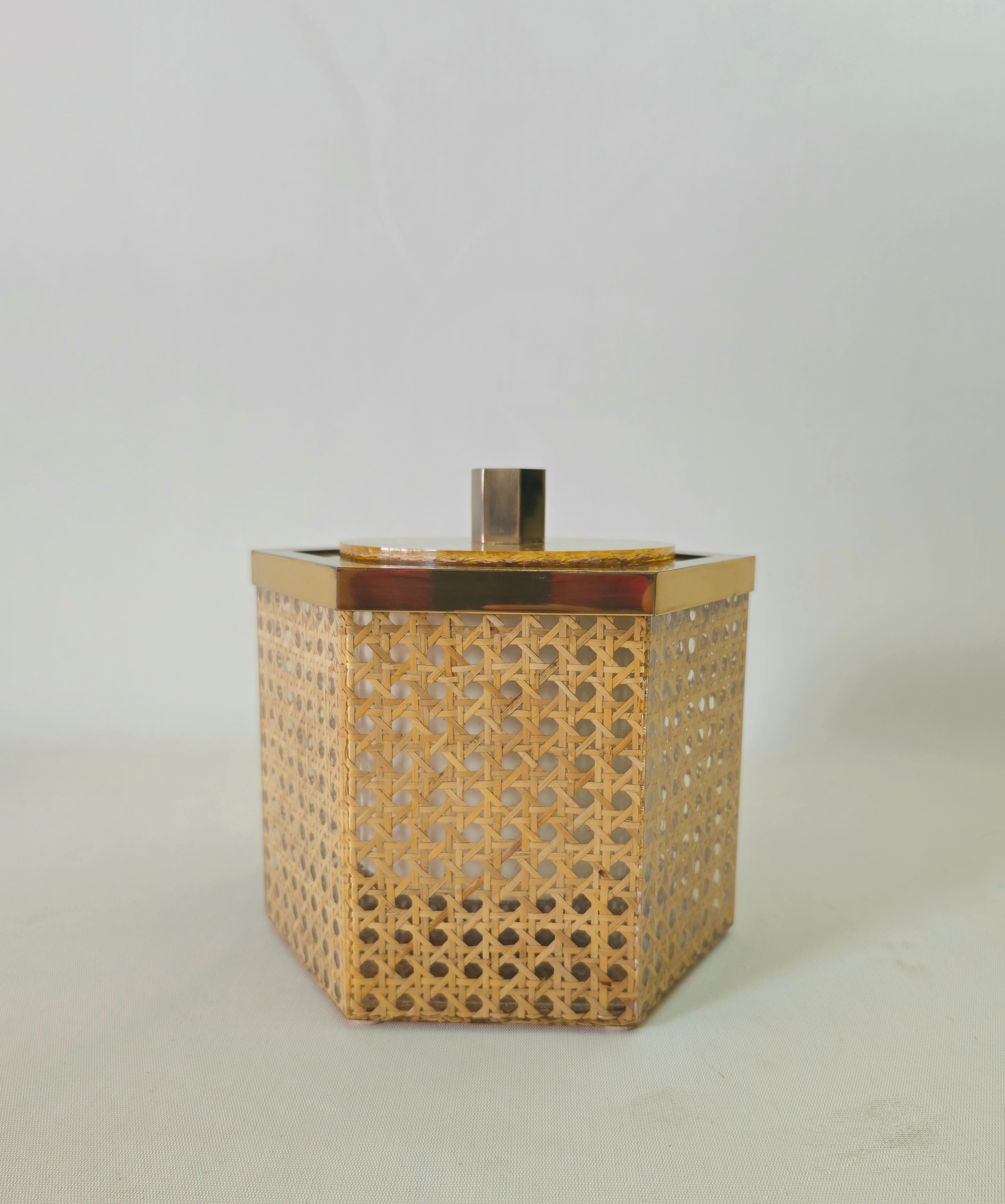 Mid-Century Modern  Brass Wicker and Lucite Ice Bucket Italy 1970s 4