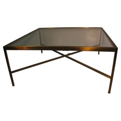 Table à cocktail carrée en laiton et verre moderne du milieu du siècle dernier