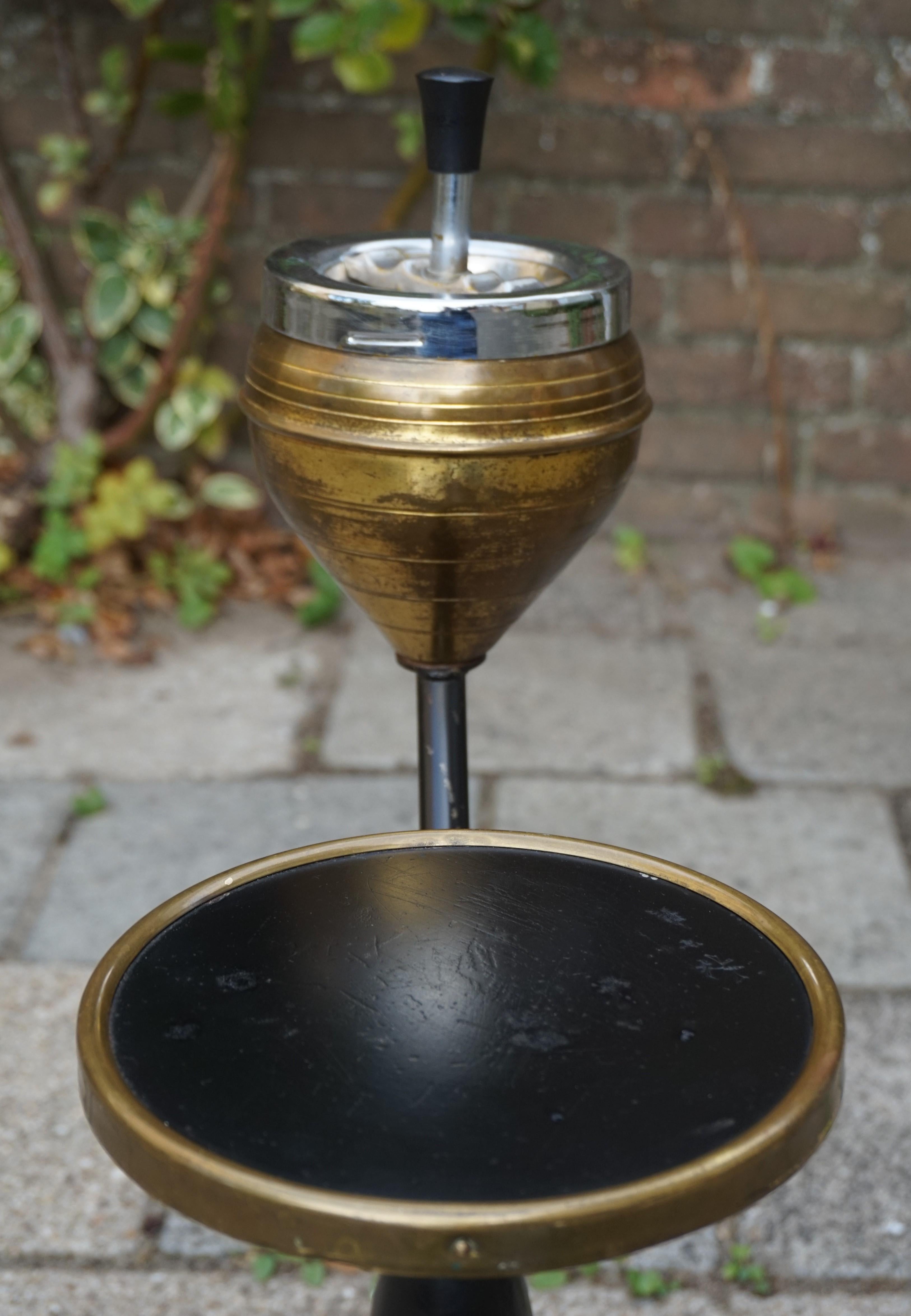 Mid-Century Modern Brass, Wood and Metal Ashtray and Glass Stand / Smoking Table 1