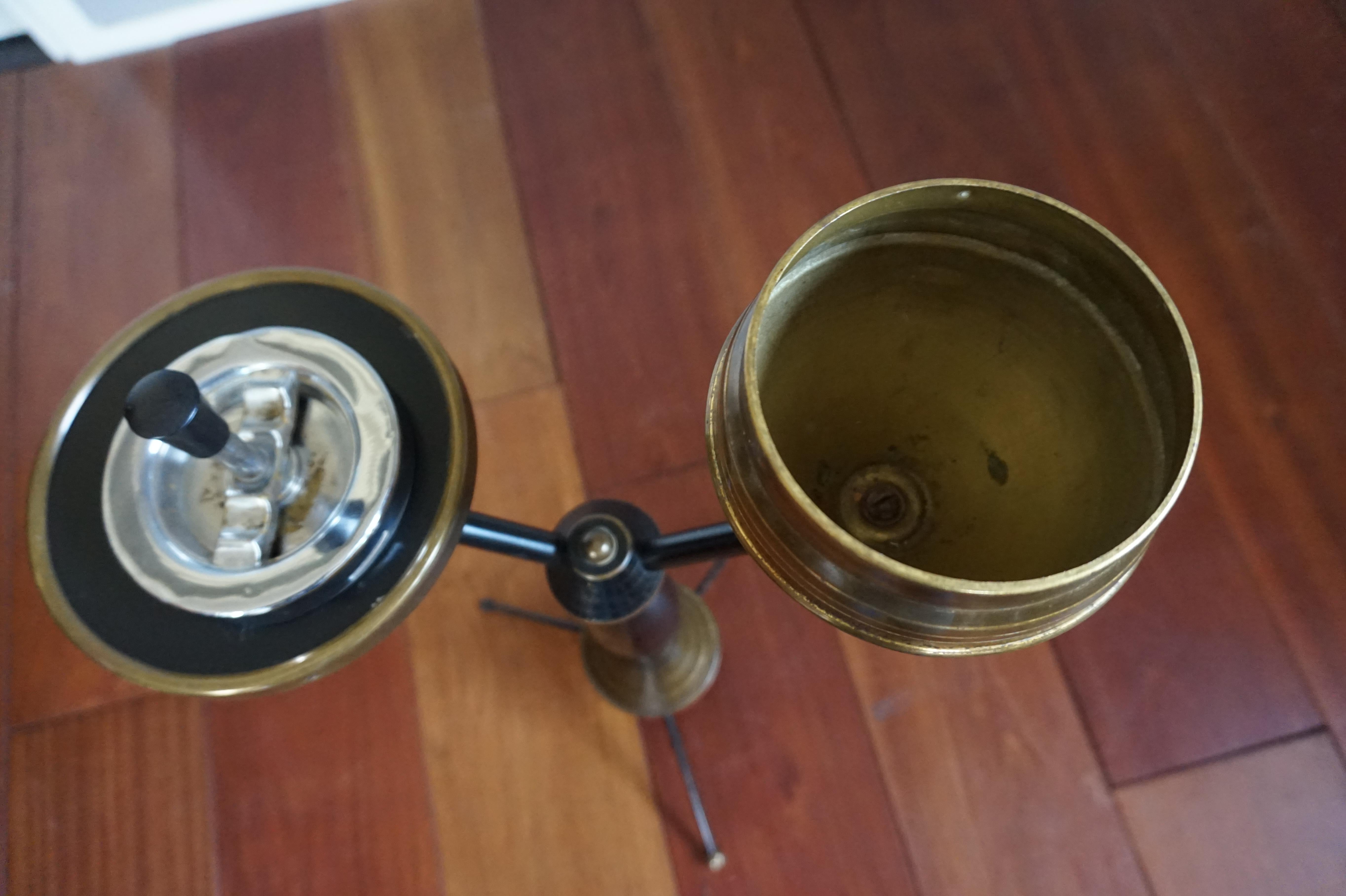 Chrome Mid-Century Modern Brass, Wood and Metal Ashtray and Glass Stand / Smoking Table