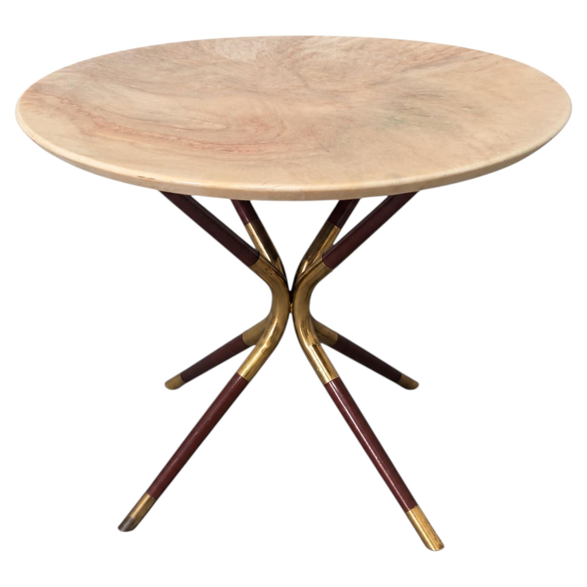 Mid century modern Brass Wood Coffee Table, by Cesare Lacca, Italy, 50s