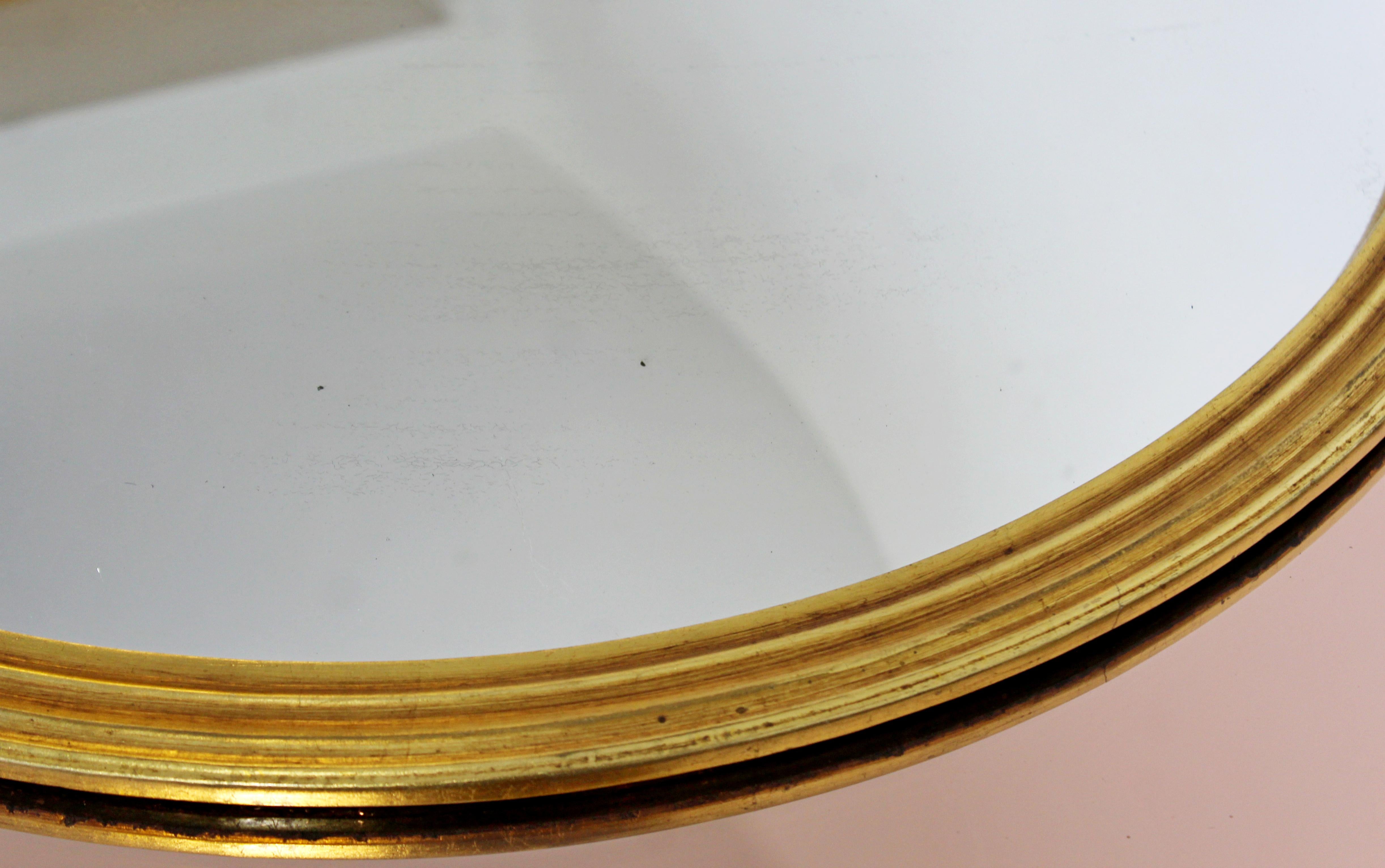 Mid-20th Century Mid-Century Modern Brass and Wood Round Convex Wall Mirror, 1960s