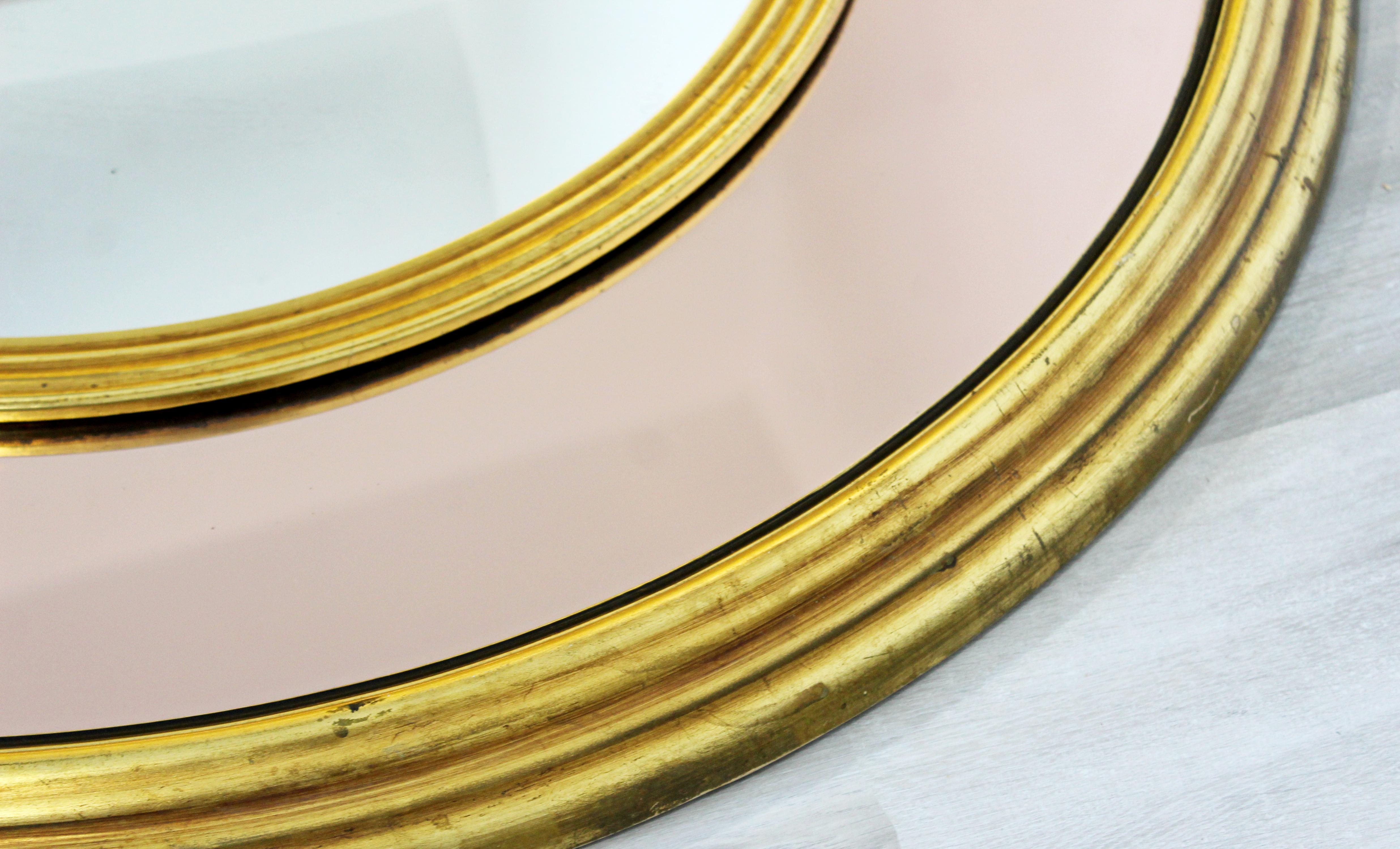 Mid-Century Modern Brass and Wood Round Convex Wall Mirror, 1960s 1