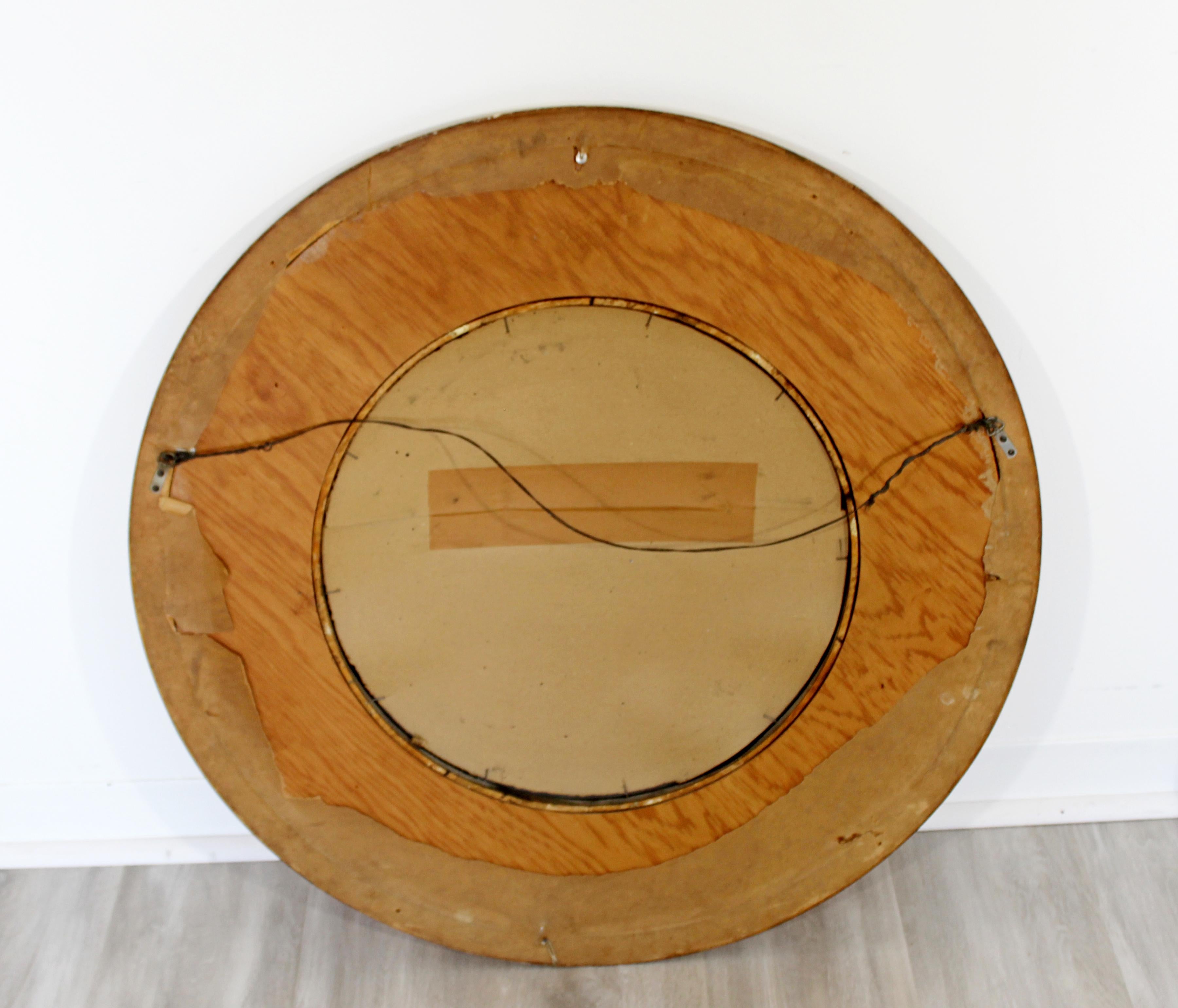 Mid-Century Modern Brass and Wood Round Convex Wall Mirror, 1960s 2