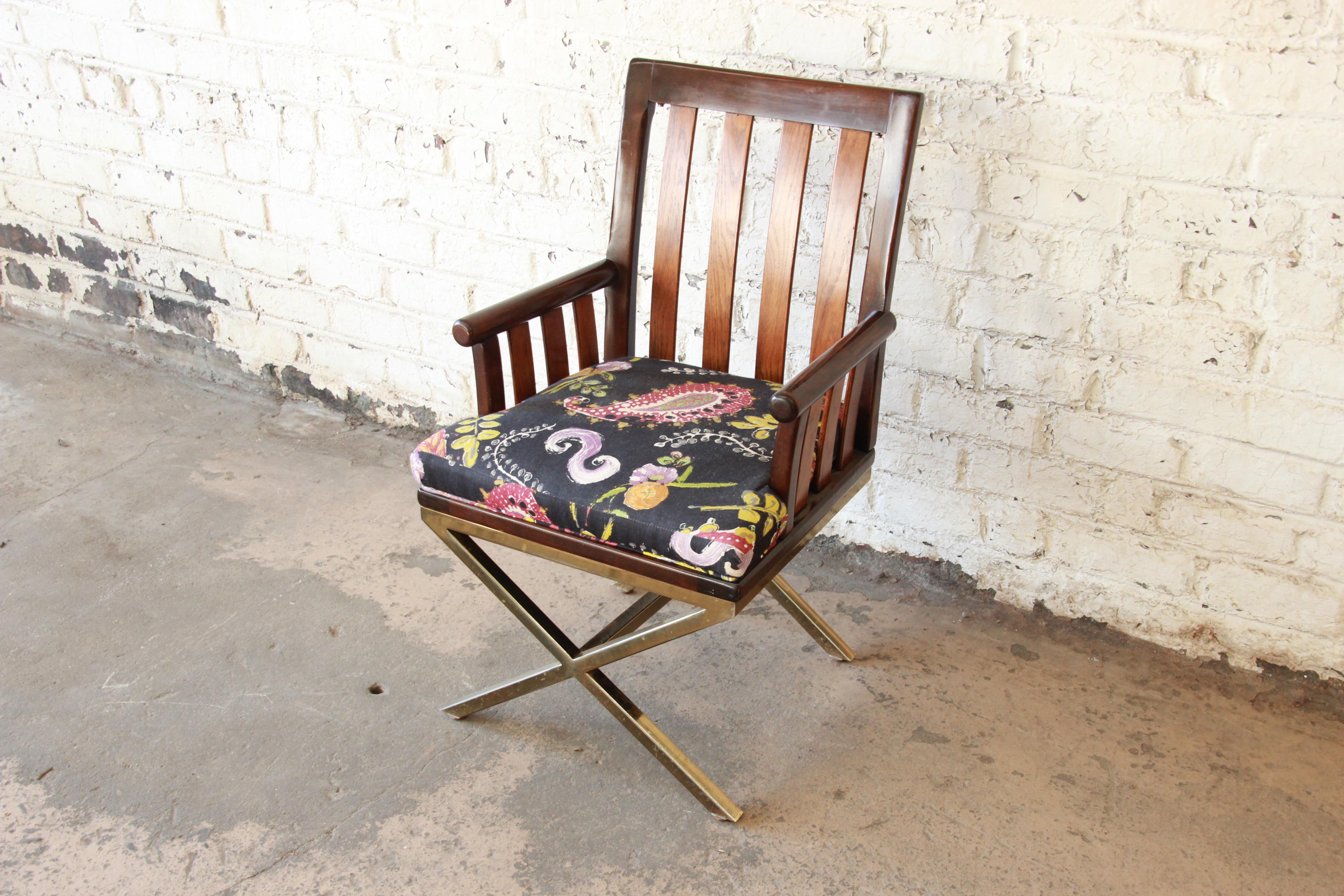 Mid-Century Modern Brass X-Base Armchairs, Set of Four 5