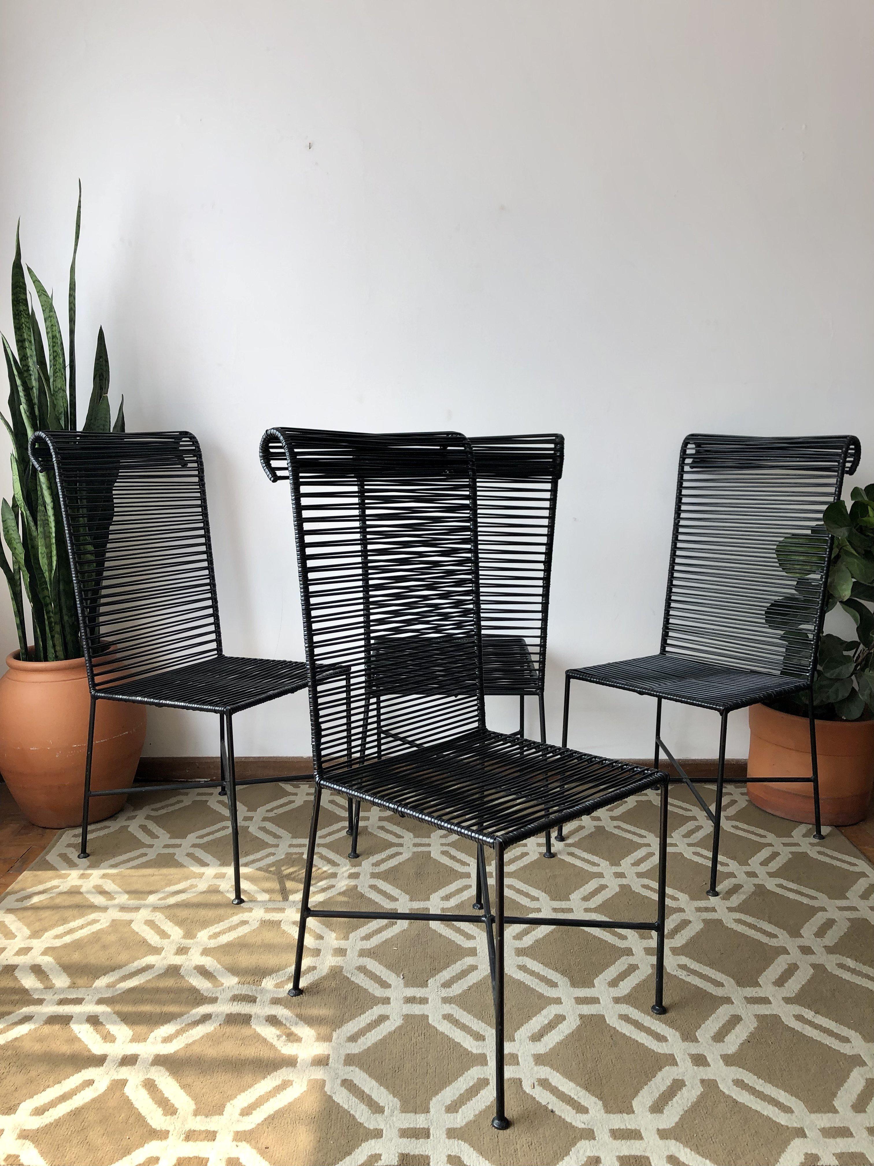 Mid-Century Modern Brazilian Black Spaghetti Chair, set of 4 For Sale 7
