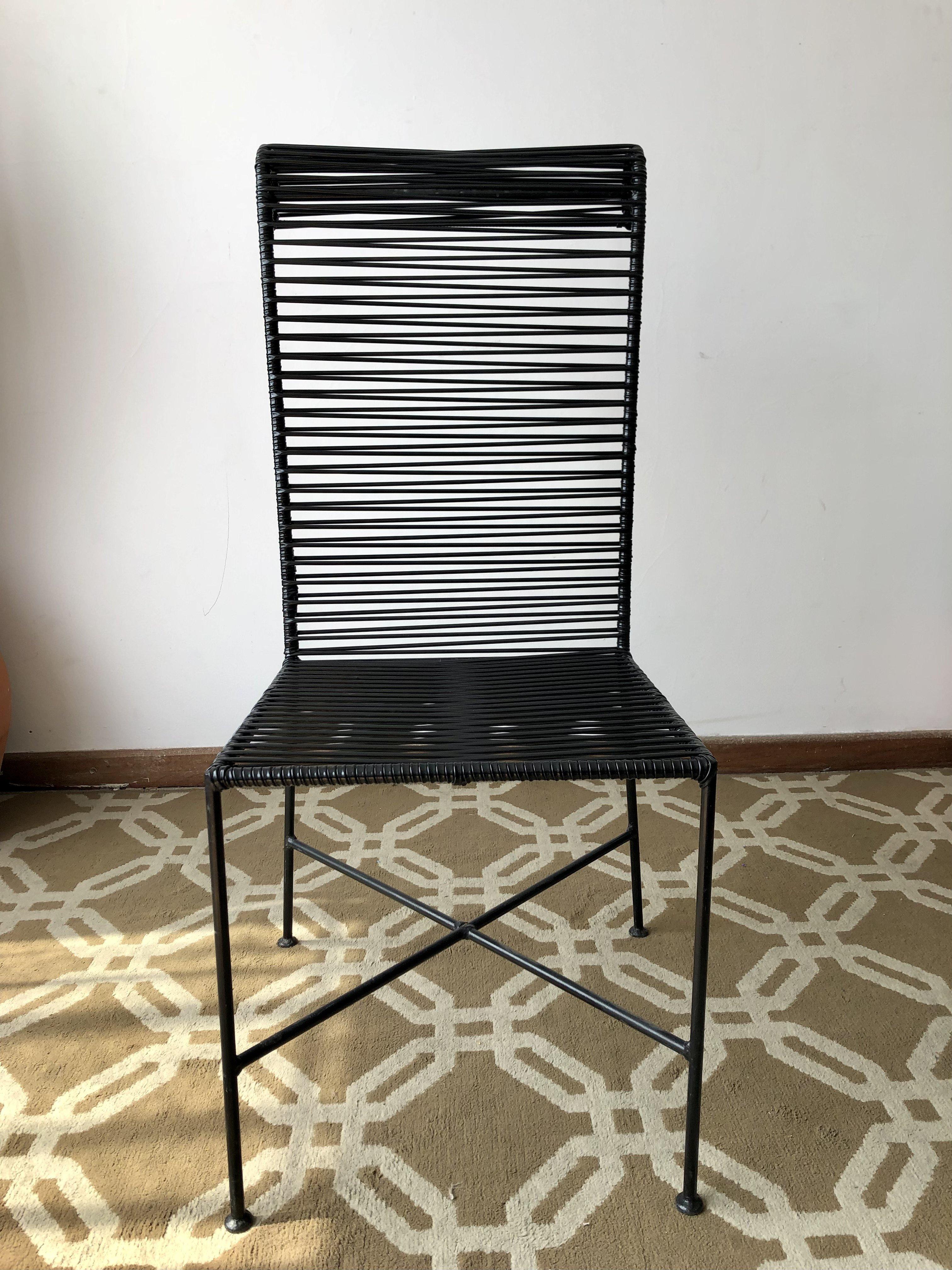 Iron Mid-Century Modern Brazilian Black Spaghetti Chair, set of 4 For Sale