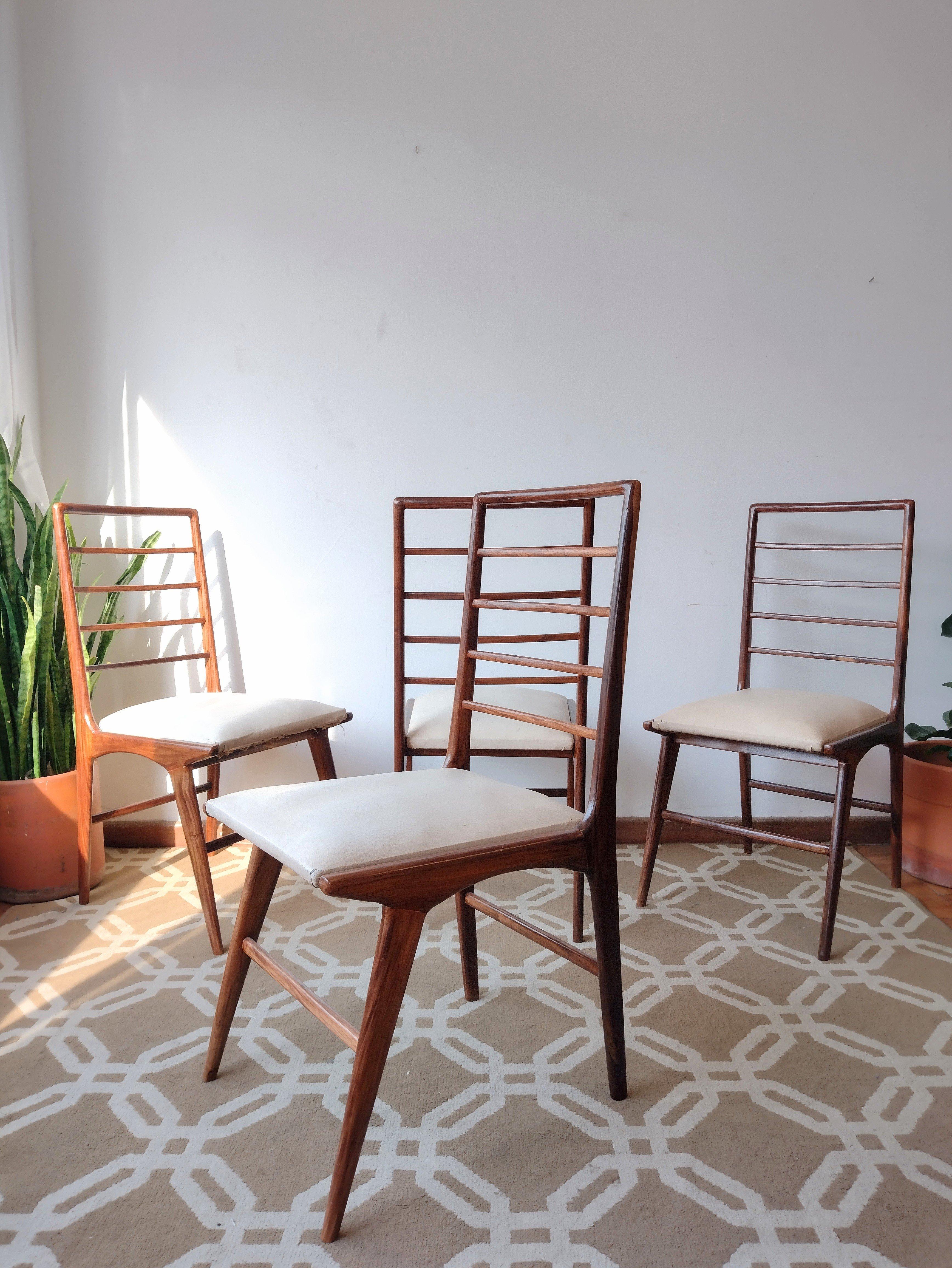 Mid-Century Modern Brazilian Chairs in Noble Wood, Set of 4 For Sale 7