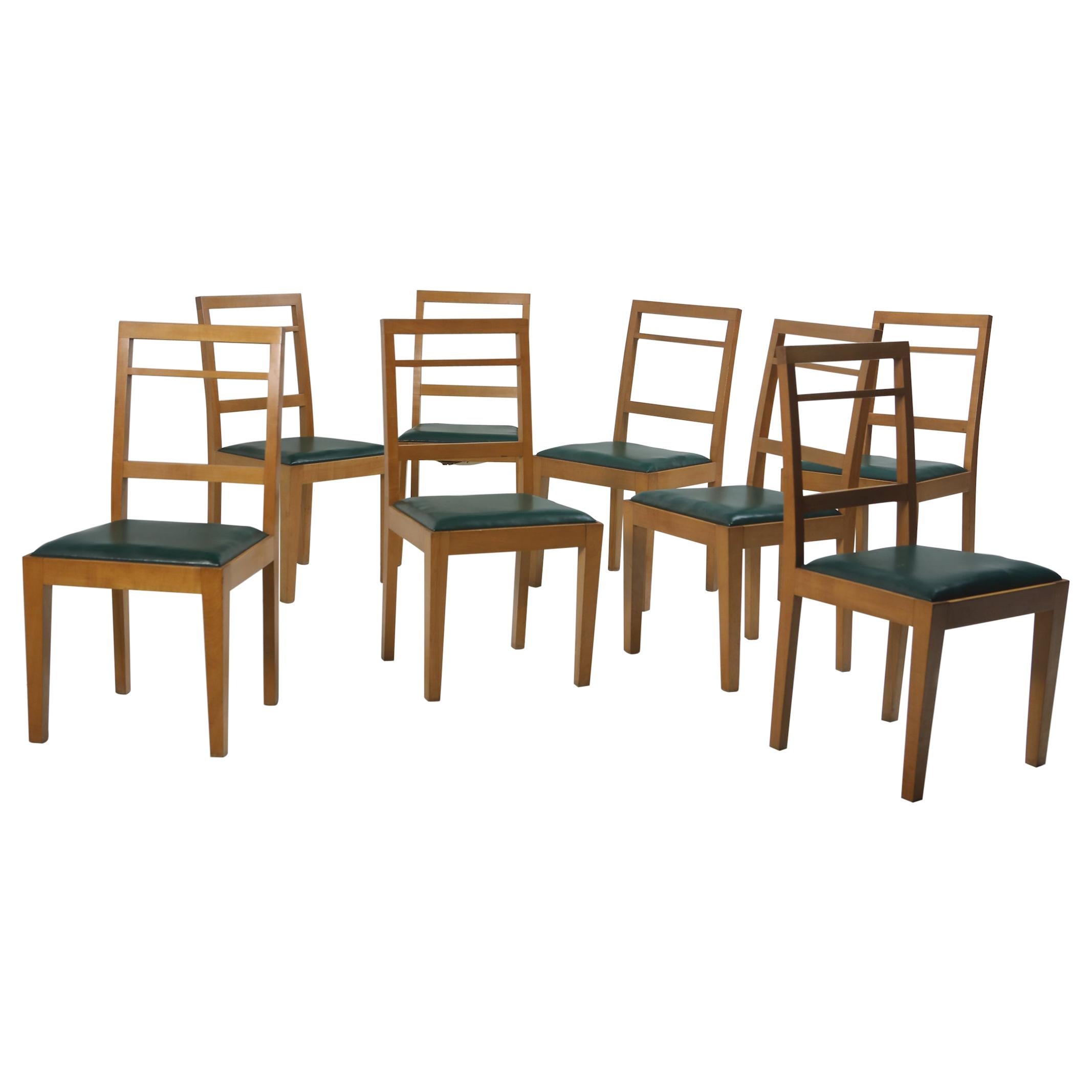 Mid-Century Modern Set of 8 Chairs in Wood and Leather, Brazil 1960s For Sale
