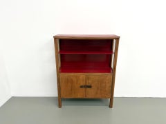 Mid-Century Modern Brazilian Display Bookcase in Wood and Red Lacquer – 1950s