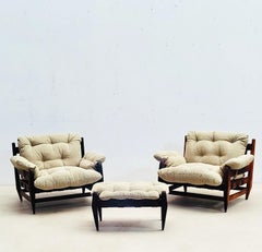 Mid-Century Modern Brazilian Easy Chairs and Ottoman by Jean Gillon for Italma W