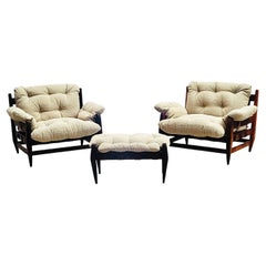 Mid-Century Modern Brazilian Easy Chairs and Ottoman by Jean Gillon for Italma W