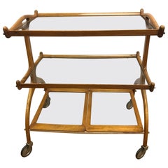 Mid-Century Modern Brazilian Jacaranda Wood Three-Tiered Rolling Bar Cart