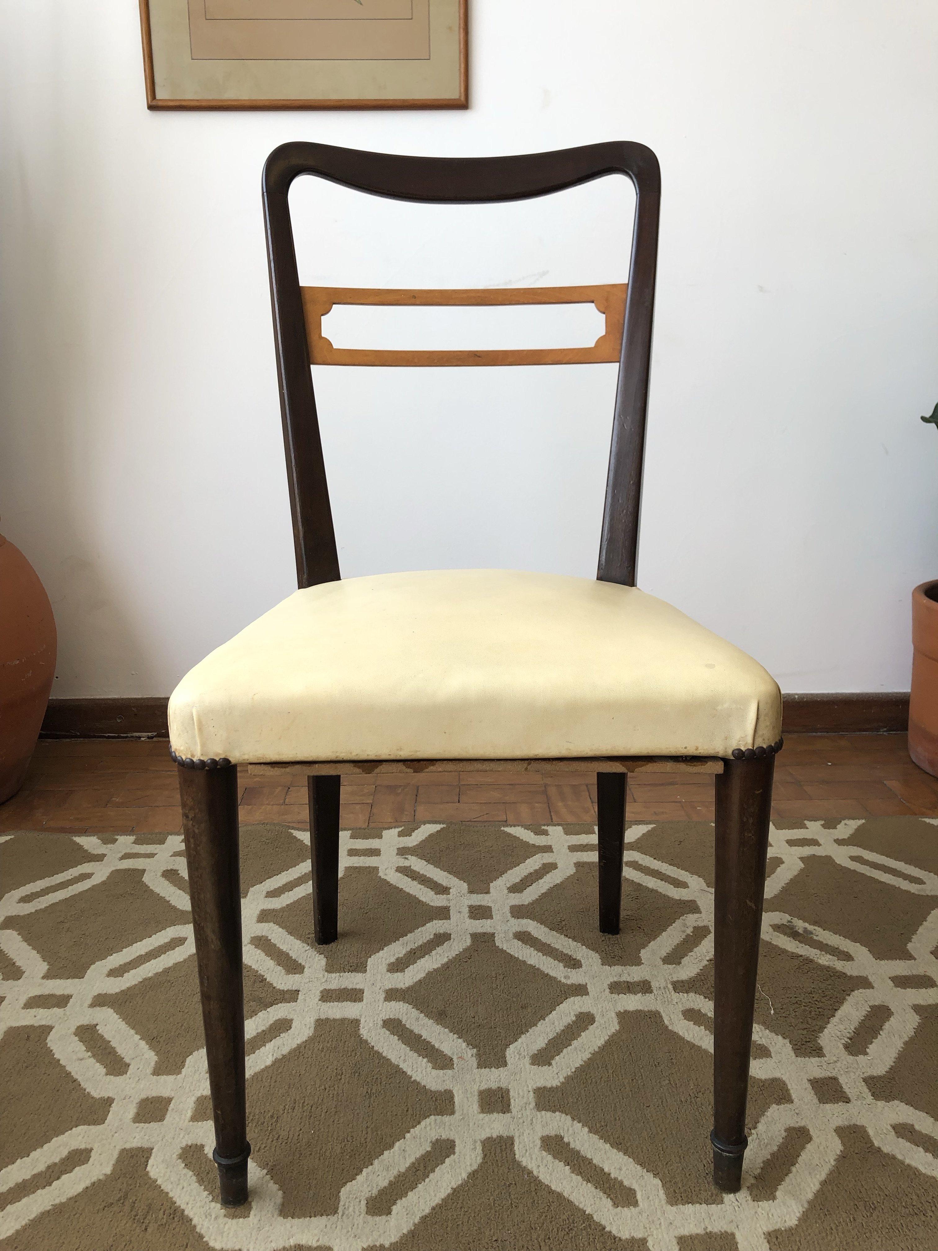 Faux Leather Mid-Century Modern Brazilian Light Yellow Chairs in Solid Wood, Set of 4 For Sale