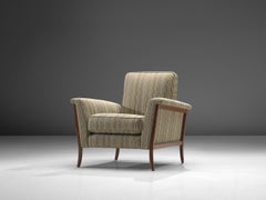 Mid-Century Modern Brazilian Lounge Chair in Mahogany & Striped Upholstery