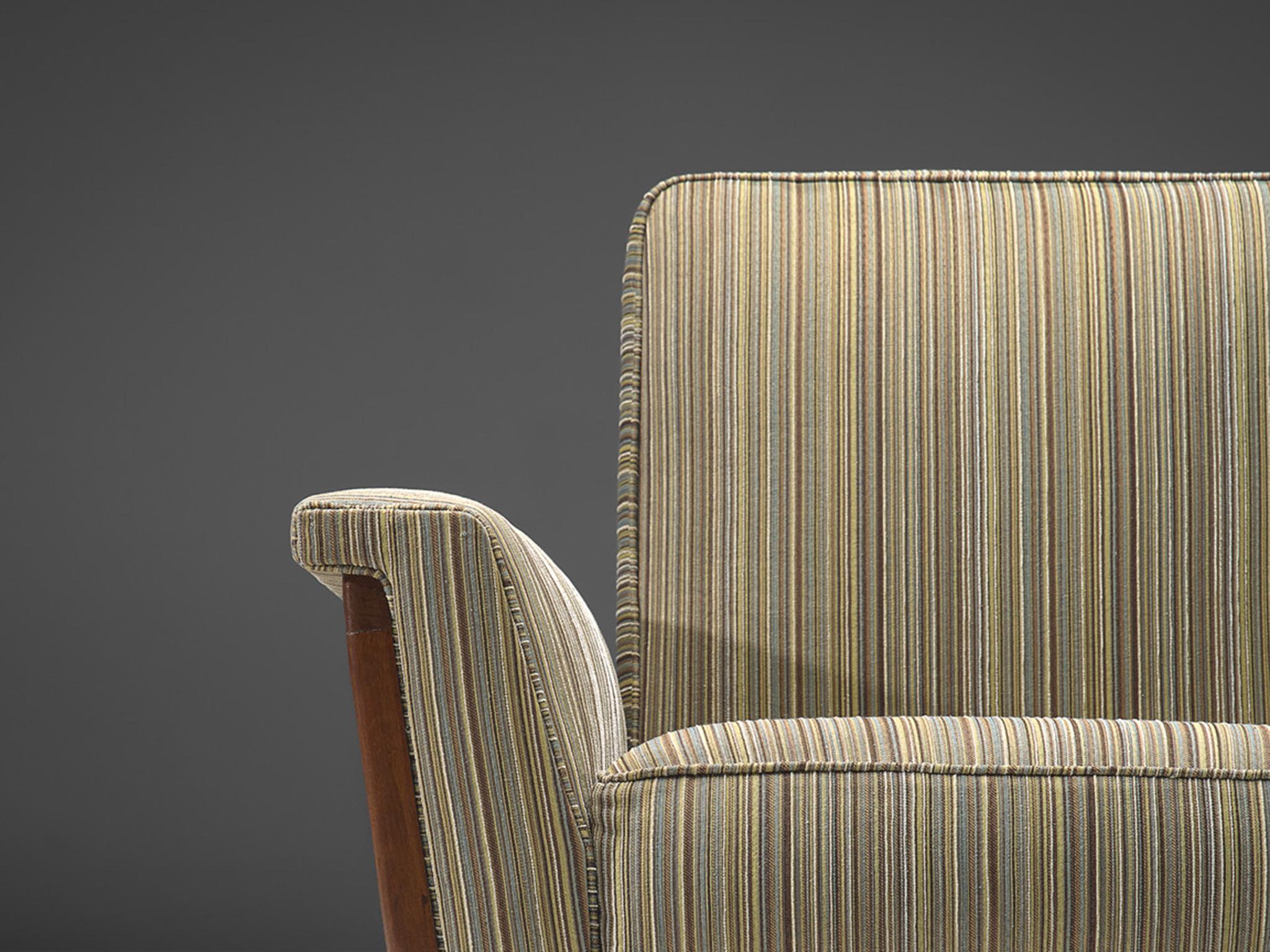 Mid-Century Modern Brazilian Lounge Chair in Mahogany & Striped Upholstery In Good Condition For Sale In Waalwijk, NL