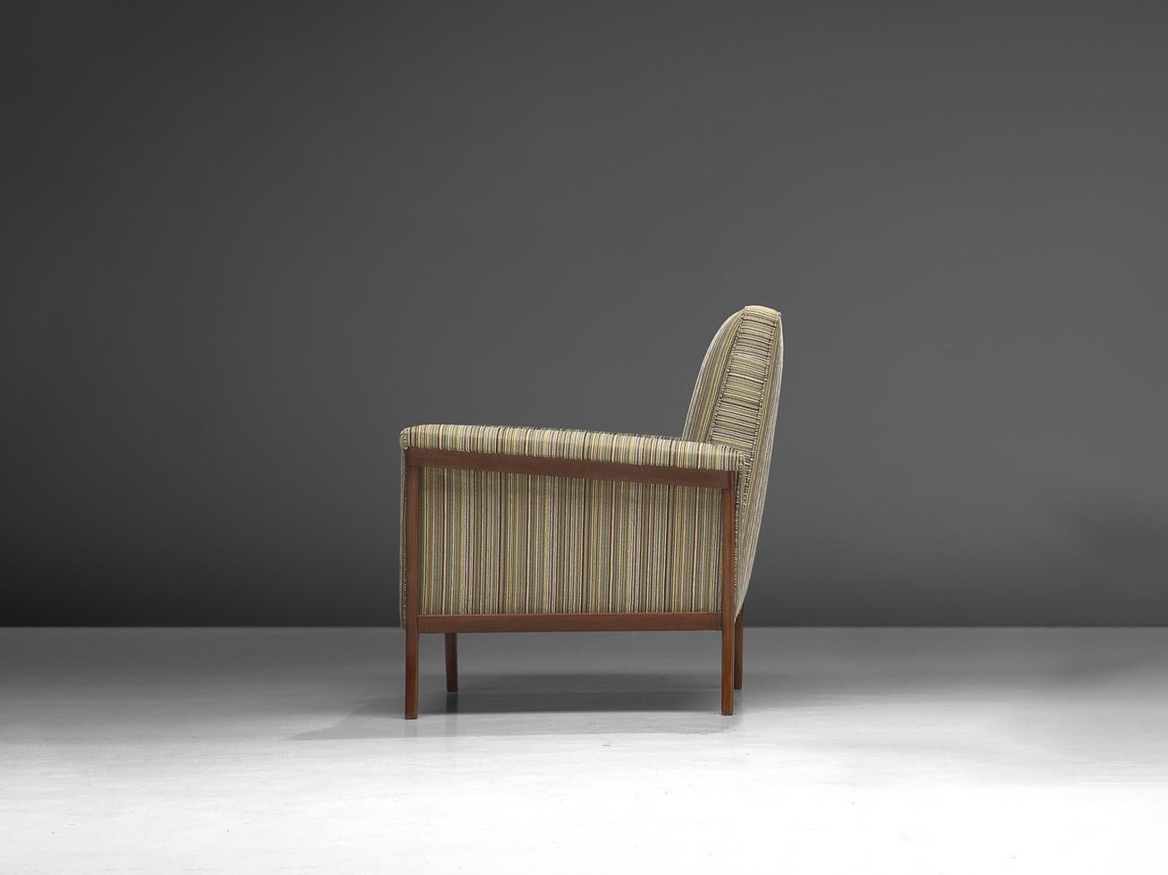 Mid-20th Century Mid-Century Modern Brazilian Lounge Chair in Mahogany & Striped Upholstery For Sale