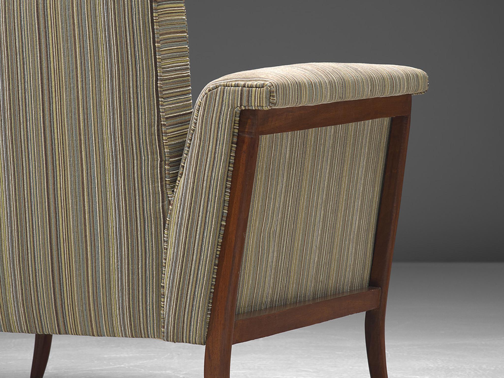 Fabric Mid-Century Modern Brazilian Lounge Chair in Mahogany & Striped Upholstery For Sale