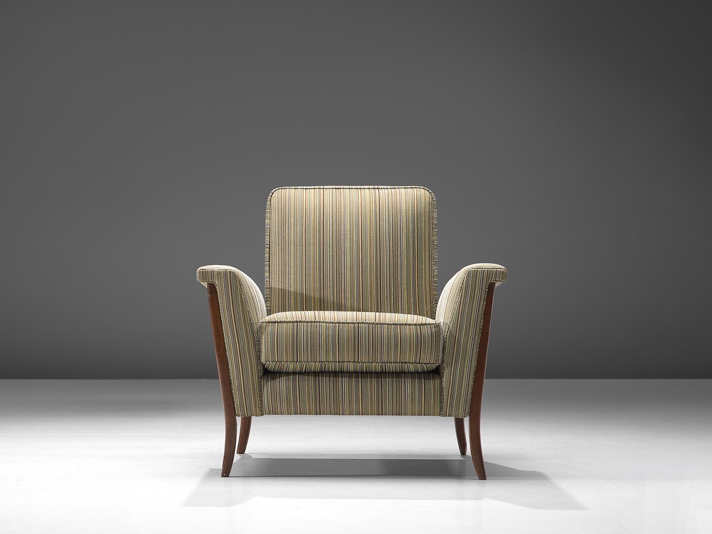 Mid-Century Modern Brazilian Lounge Chair in Mahogany & Striped Upholstery For Sale 1