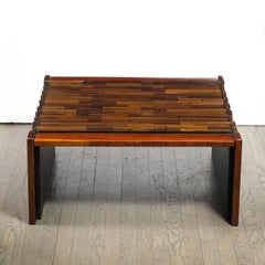 Mesa Cocktail Moderna de Mediados de Siglo de Caoba Brasileña y Cristal de Percival Lafer