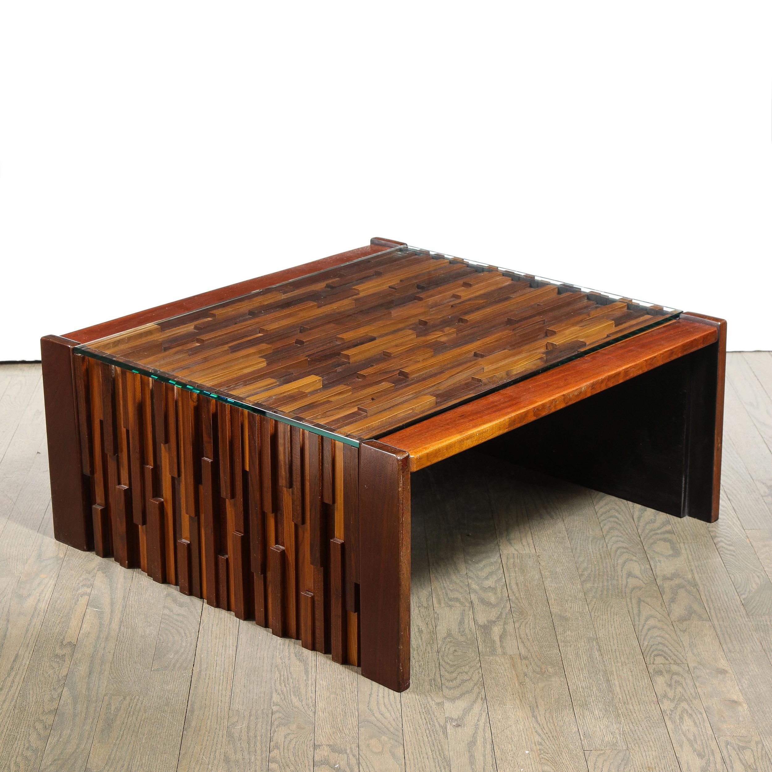 Mid-Century Modern Brazilian Mahogany & Glass Cocktail Table by Percival Lafer In Excellent Condition For Sale In New York, NY