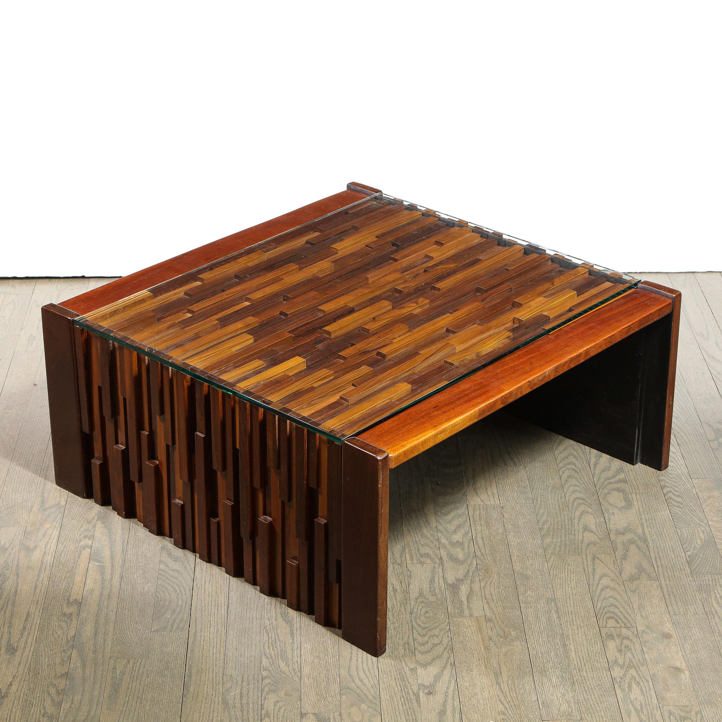 Mid-Century Modern Brazilian Mahogany & Glass Cocktail Table by Percival Lafer For Sale 2