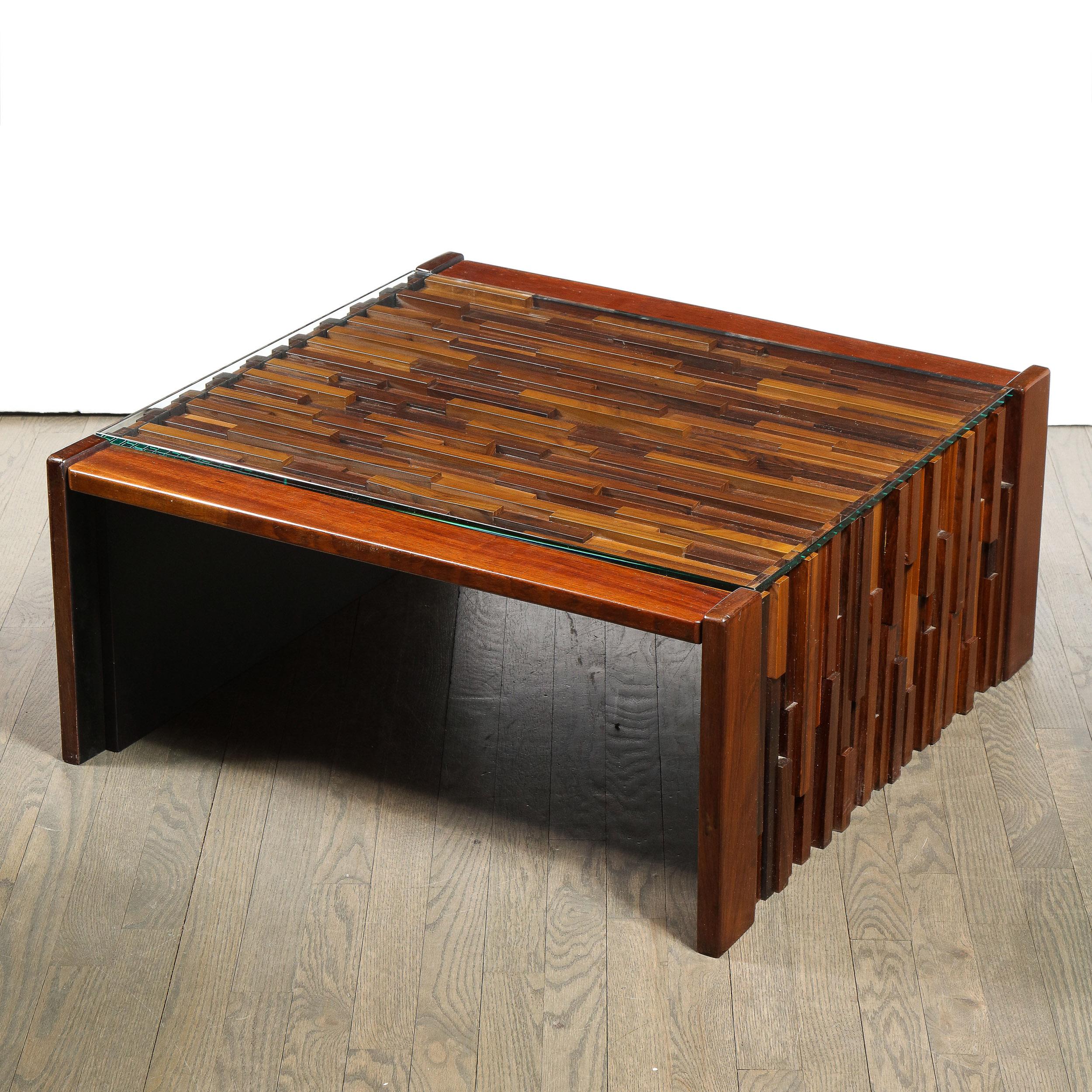 Mid-Century Modern Brazilian Mahogany & Glass Cocktail Table by Percival Lafer For Sale 5