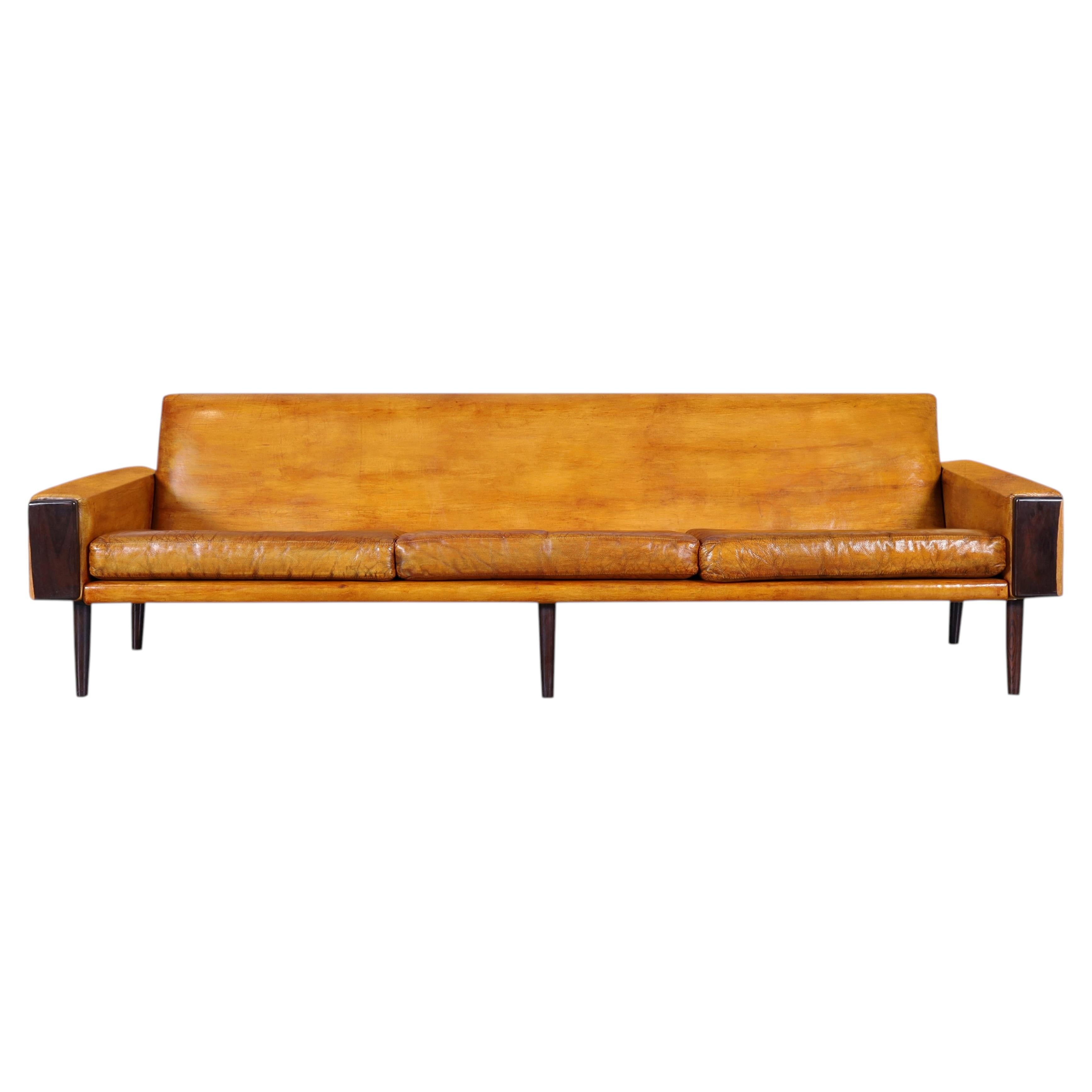 Mid-Century Modern Brazilian Rosewood and Leather Sofa, 1960s