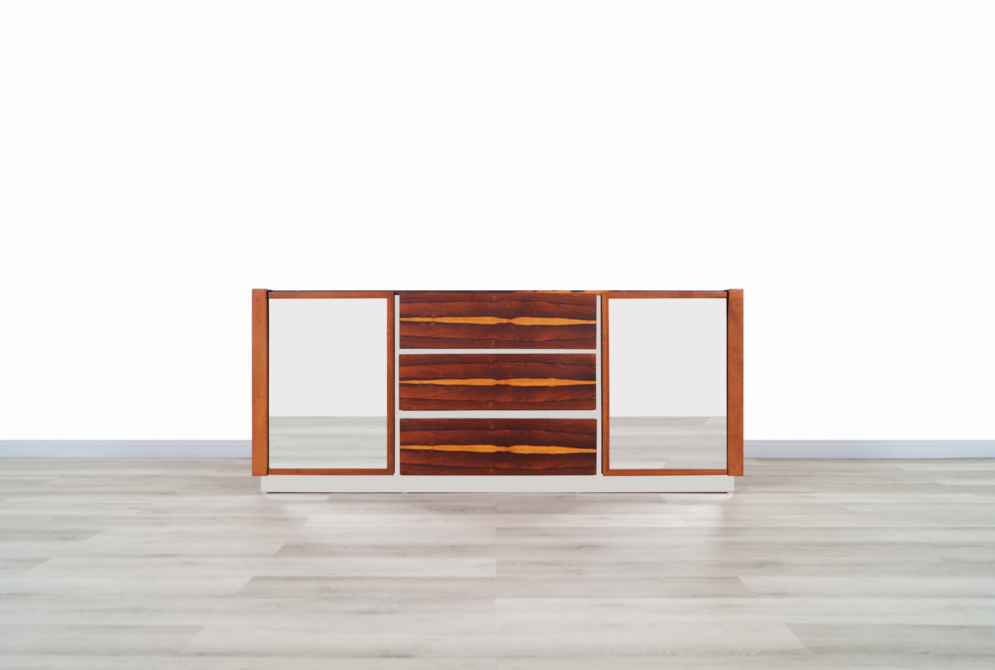 Steel Mid-Century Modern Brazilian Rosewood Credenza