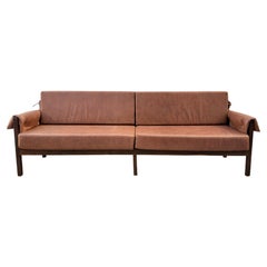Mid-Century Modern Brazilian Solid Wood Brown Sofa