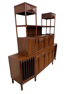 Mid-Century Modern Brazilian Style 2-Piece Walnut Bar Storage Cabinet