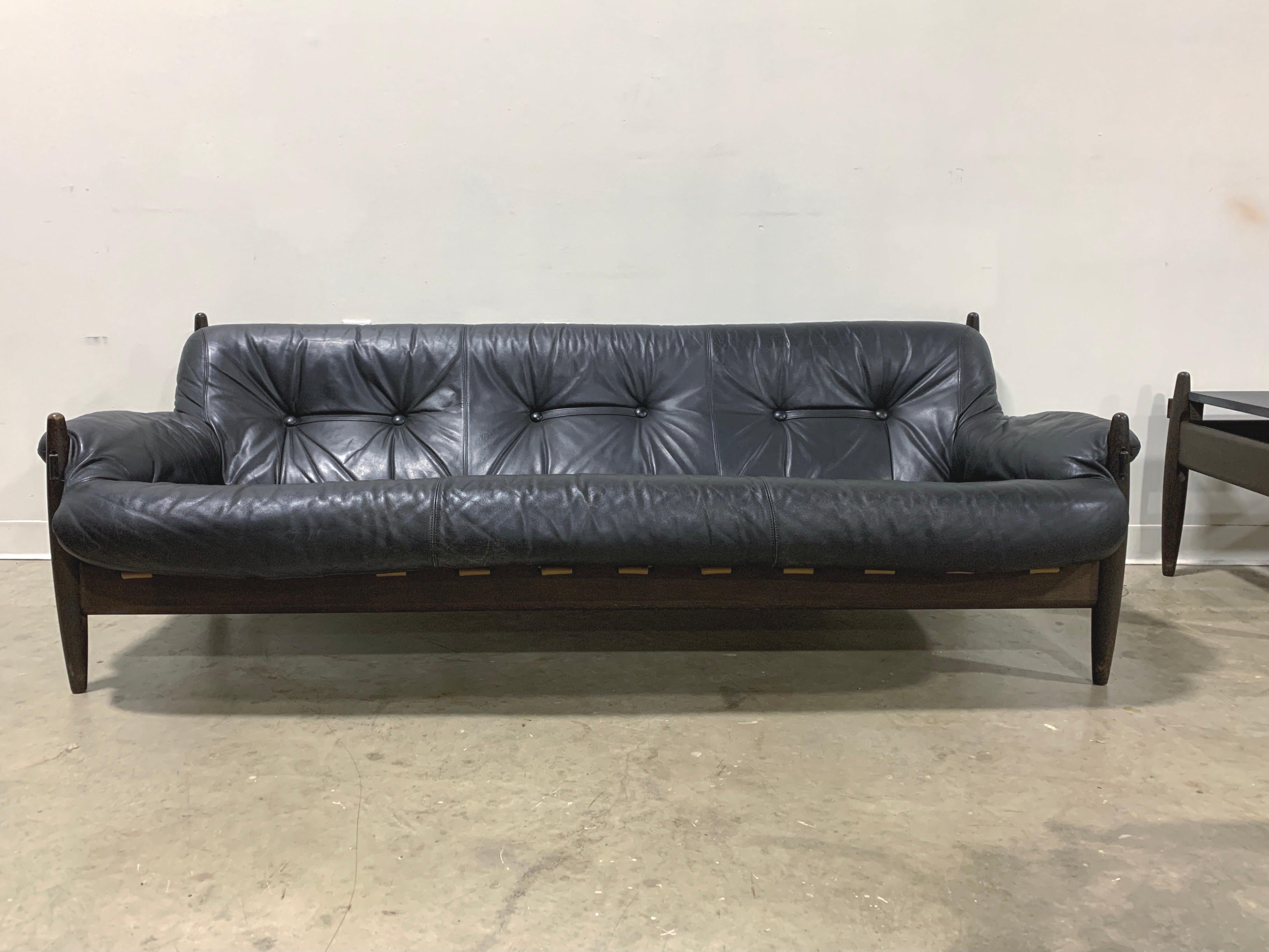 Mid Century Modern Brazilian style leather sofa chair set 4