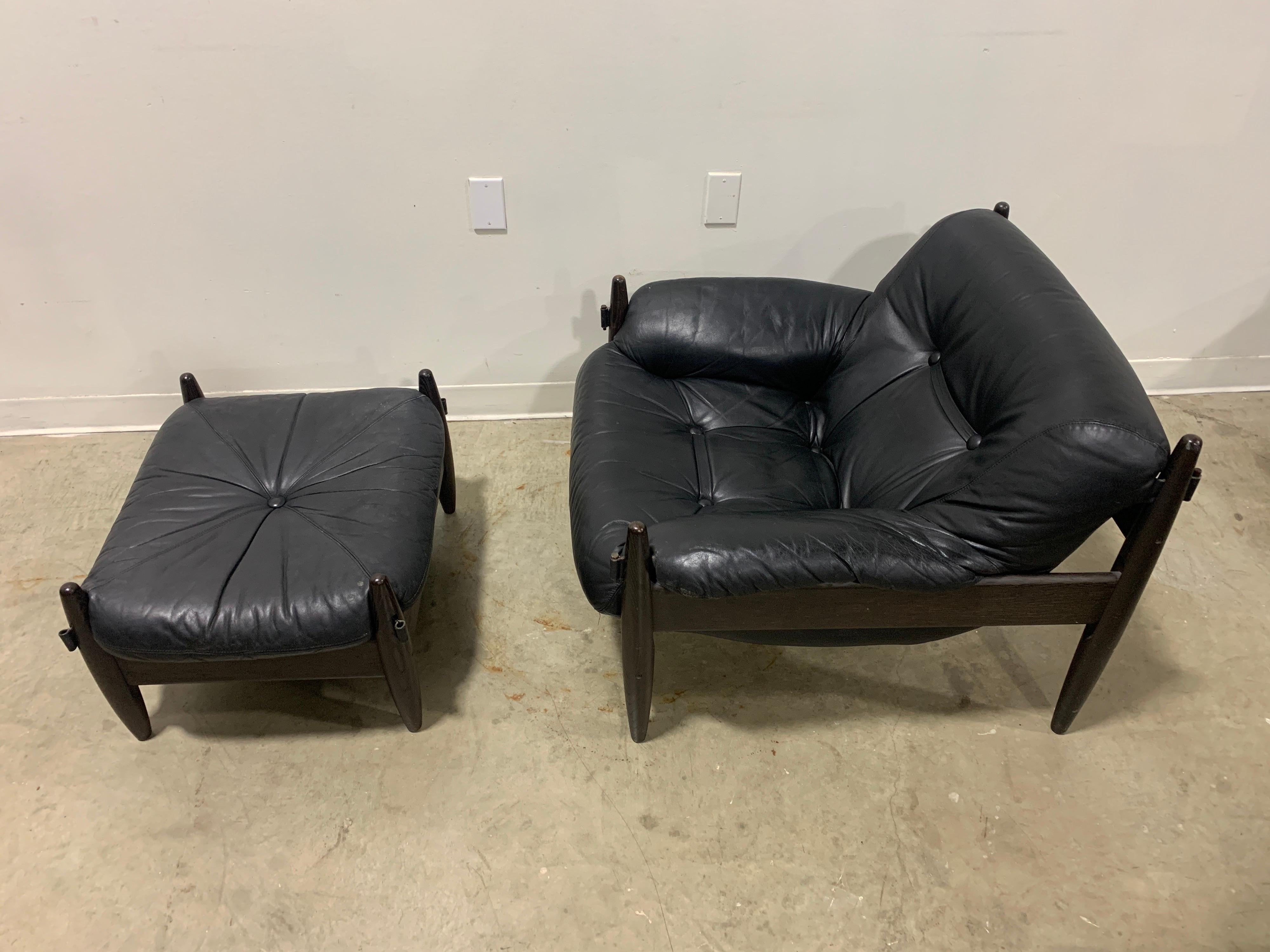 Mid Century Modern Brazilian style leather sofa chair set 6
