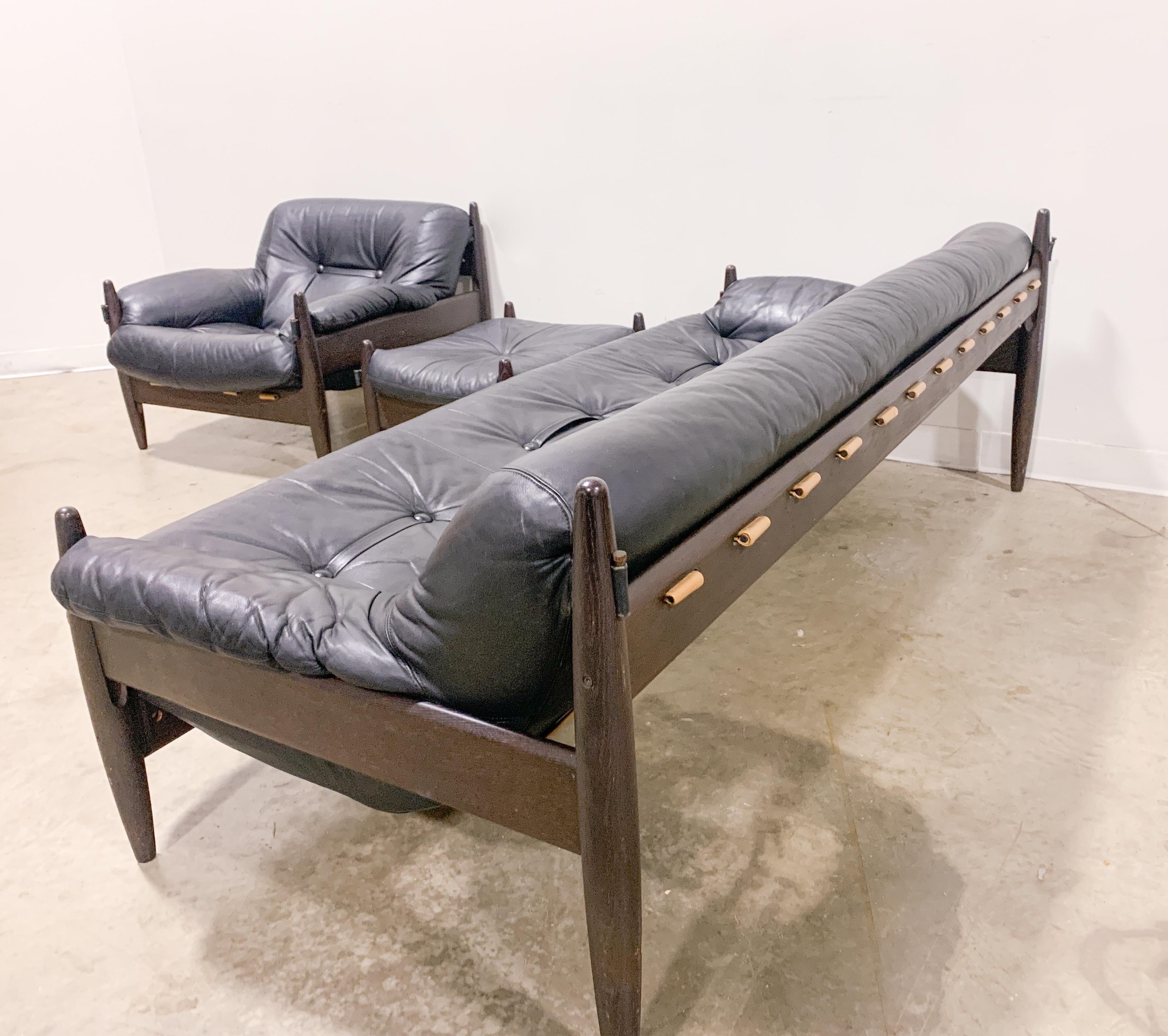 Mid-Century Modern Mid Century Modern Brazilian style leather sofa chair set