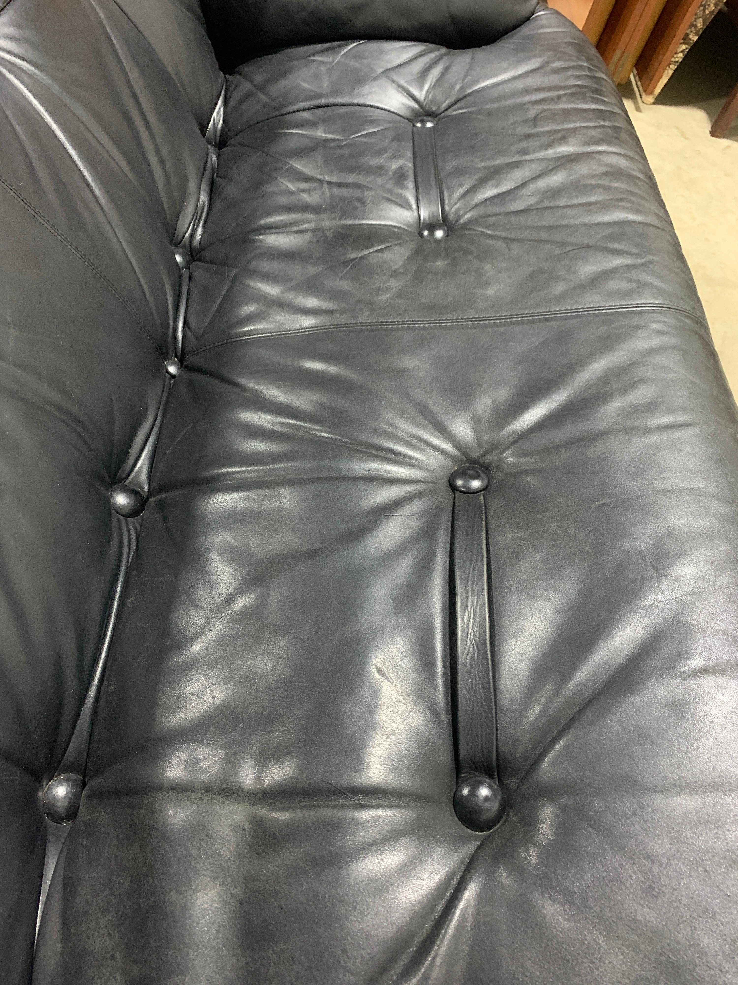 Mid Century Modern Brazilian style leather sofa chair set In Excellent Condition In Kalamazoo, MI