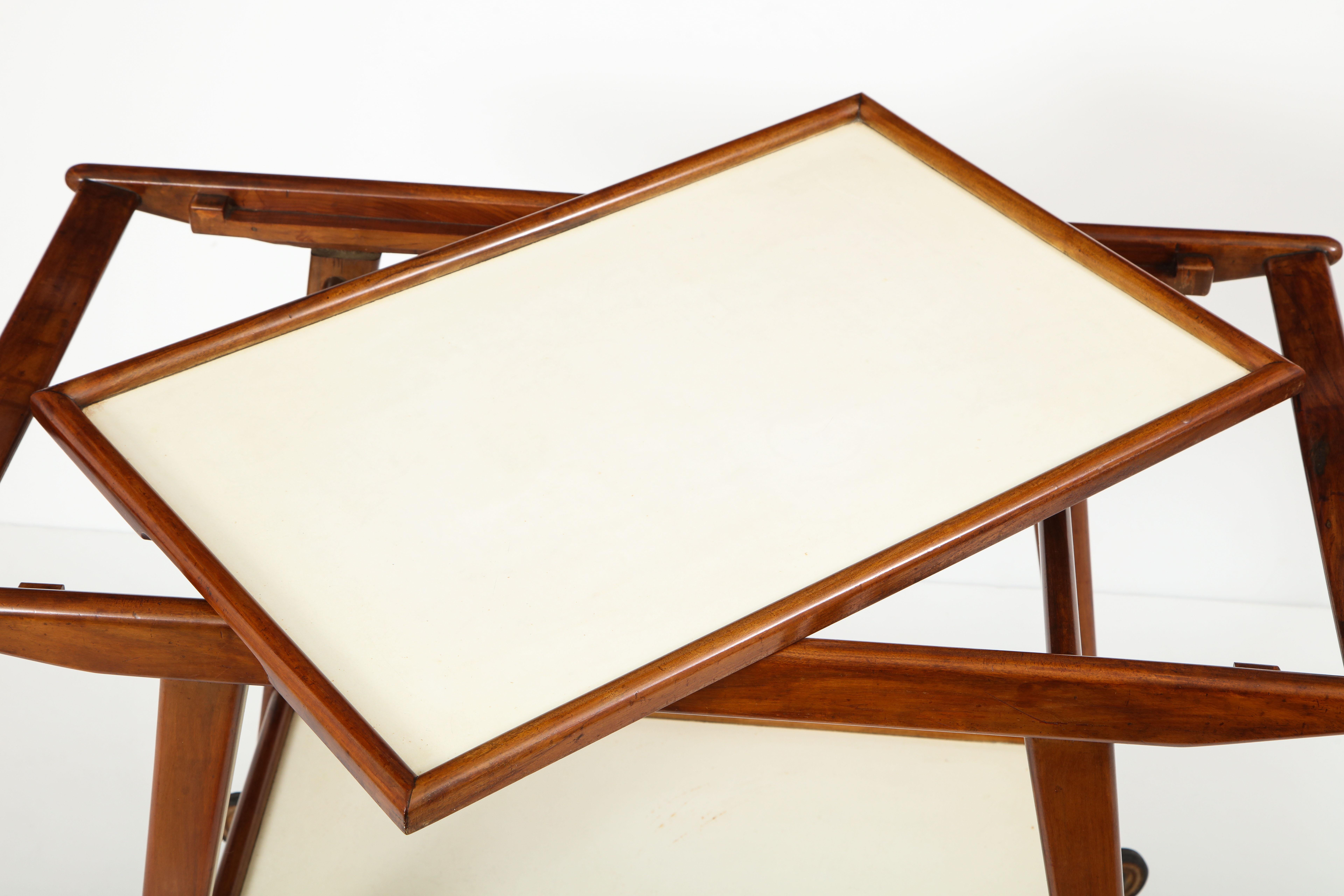 Varnished Mid-Century Modern Brazilian Tea Cart in Hardwood and Formica by OCA, 1950s