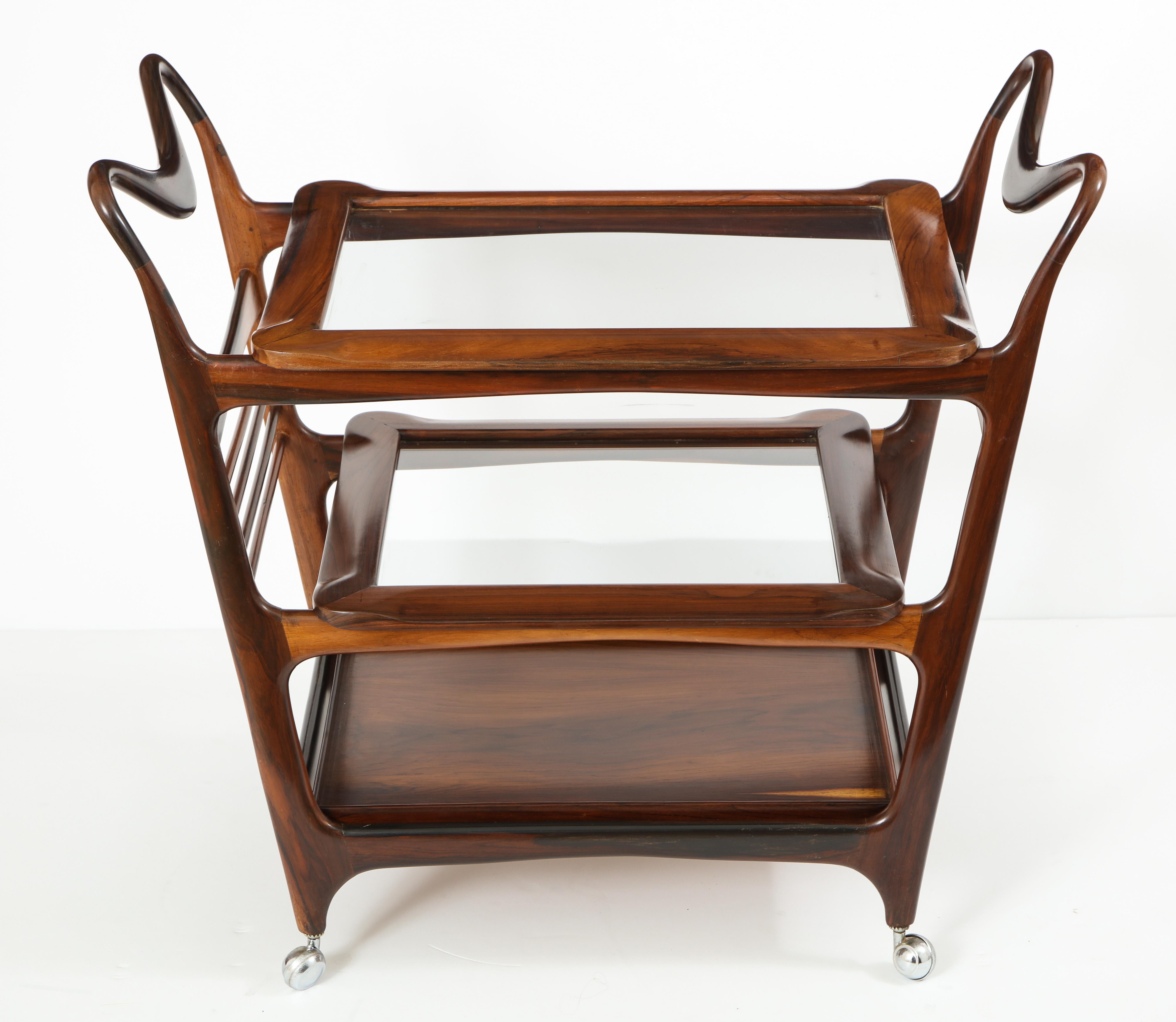 Woodwork Mid-Century Modern Brazilian Tea Cart in Wood and Glass with Removable Trays