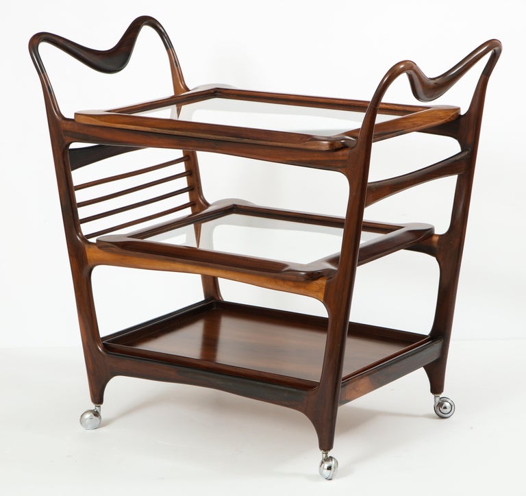 MidCentury Modern Brazilian Tea Cart in Wood and Glass with Removable