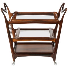 Mid-Century Modern Brazilian Tea Cart in Wood and Glass with Removable Trays