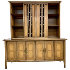 Mid-Century Modern Breakfront China Display Cabinet Sideboard Credenza Bookcase