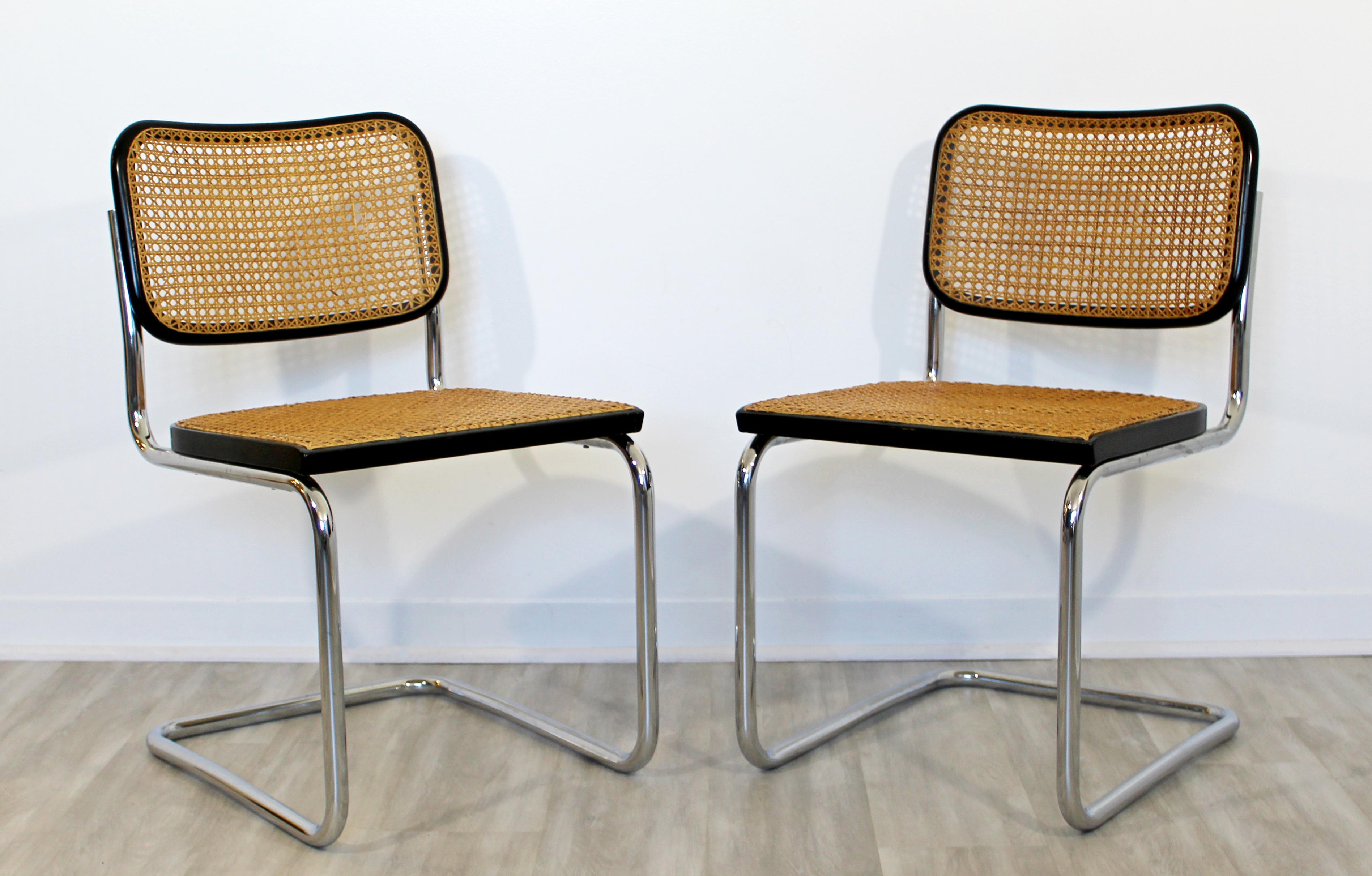 Italian Mid-Century Modern Breuer Knoll Set of 4 Cantilever Chrome and Cane Side Chairs